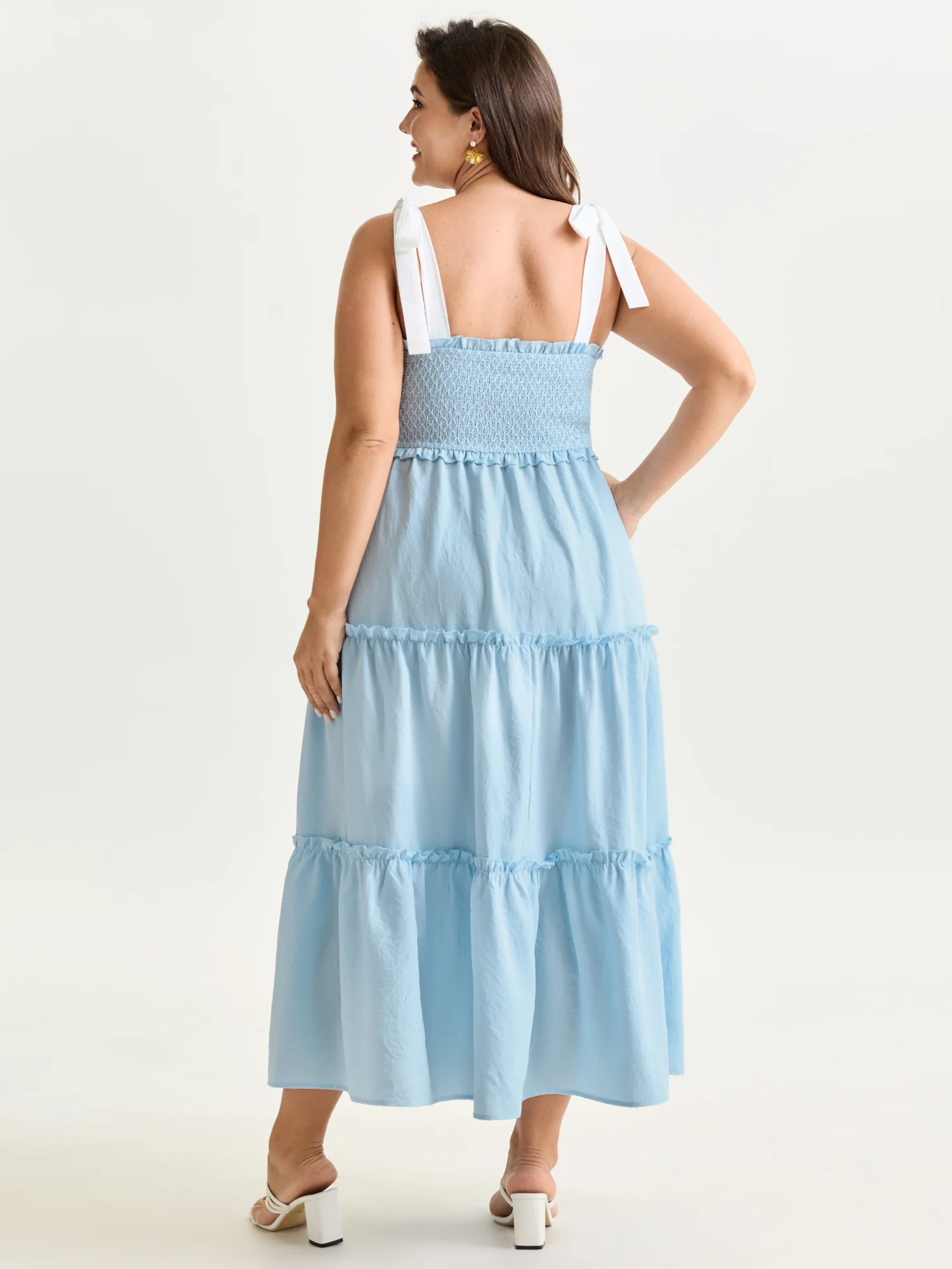 Ruffle Hem Shirred Bust Tiered Midi Dress - Image 4