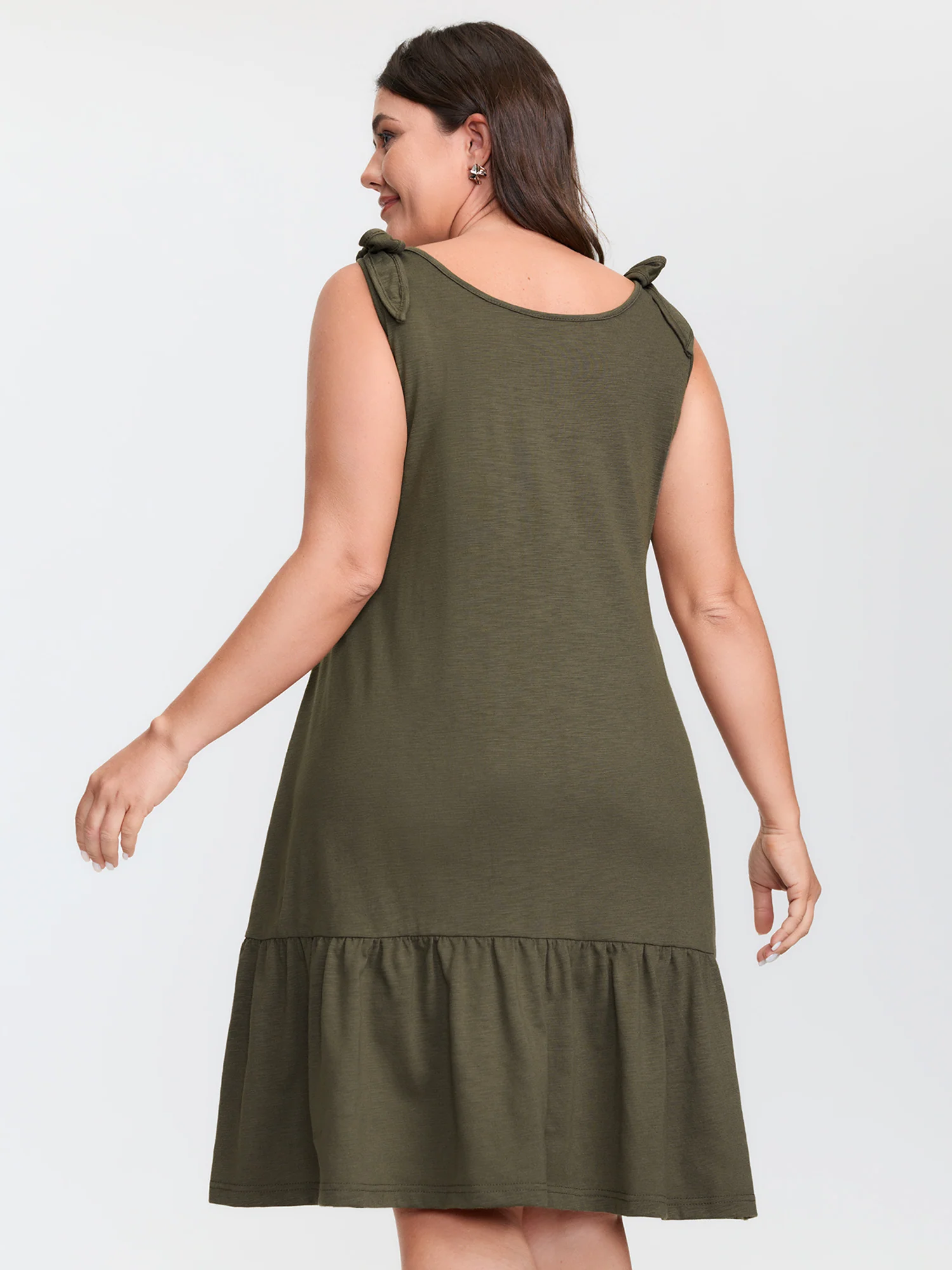 Ruffle Hem Tie Shoulder Pockets Sleeveless Dress - Image 5
