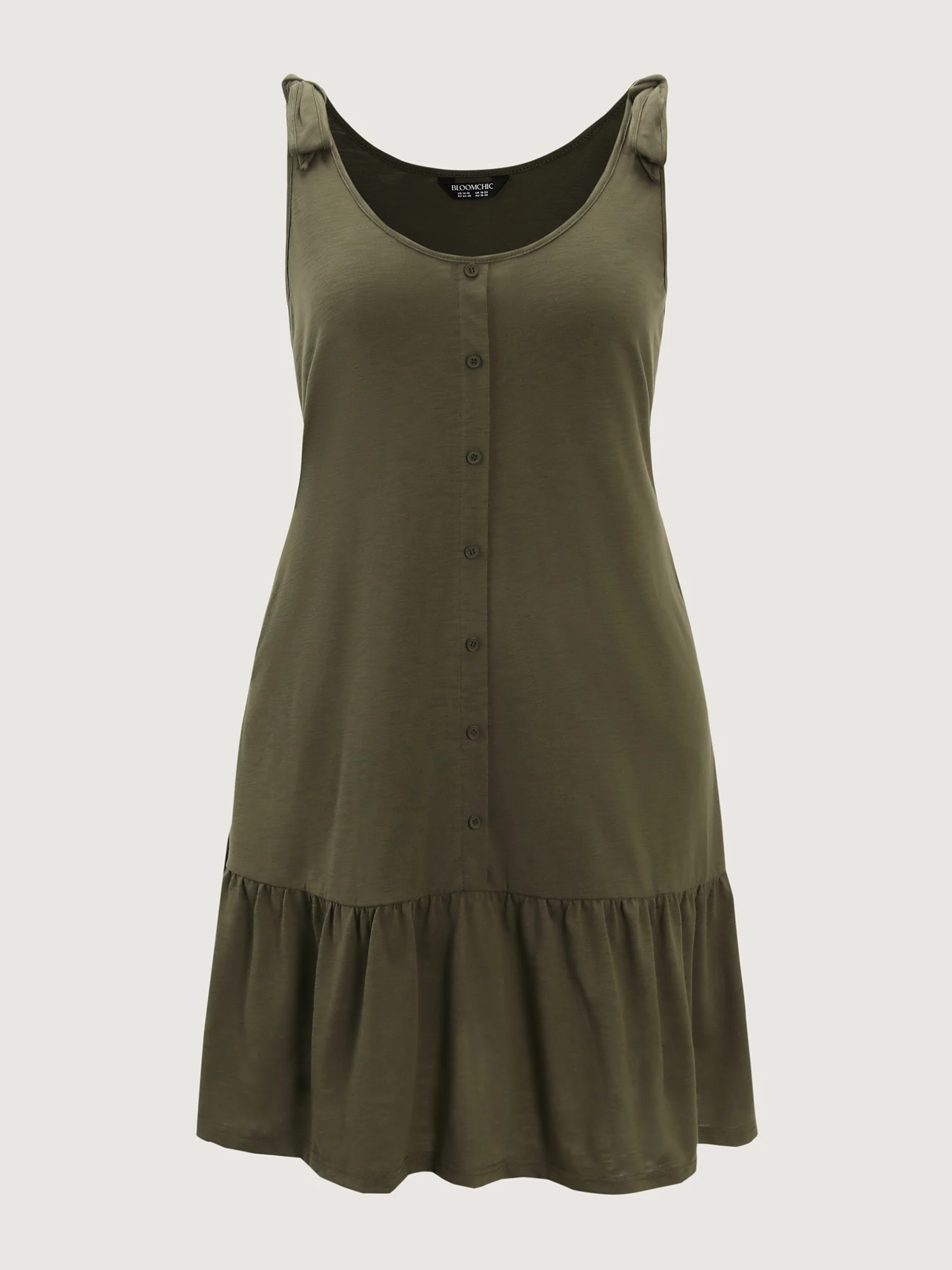 Ruffle Hem Tie Shoulder Pockets Sleeveless Dress - Image 8