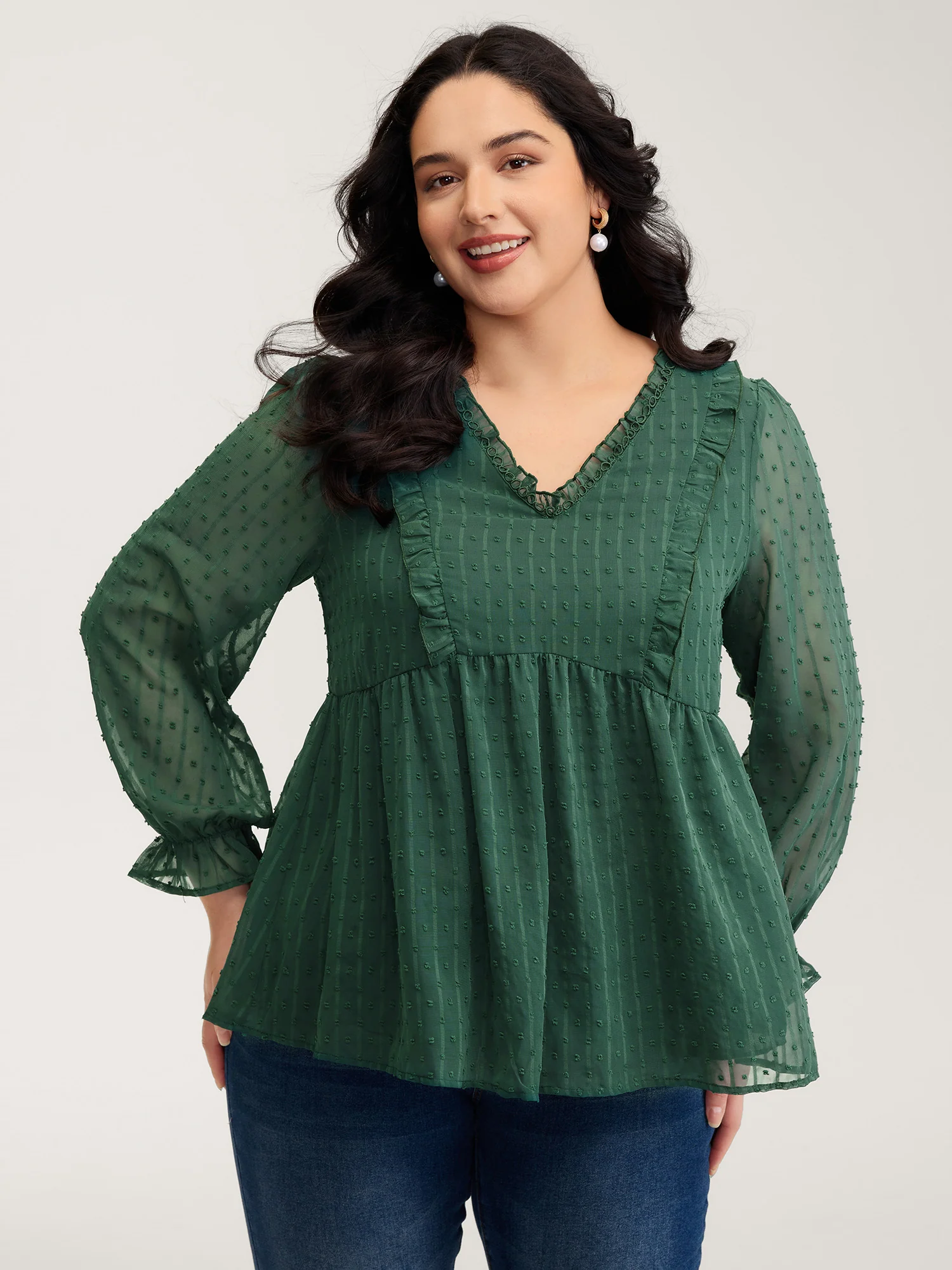 Ruffle Textured Lace Trim Blouse - Image 2