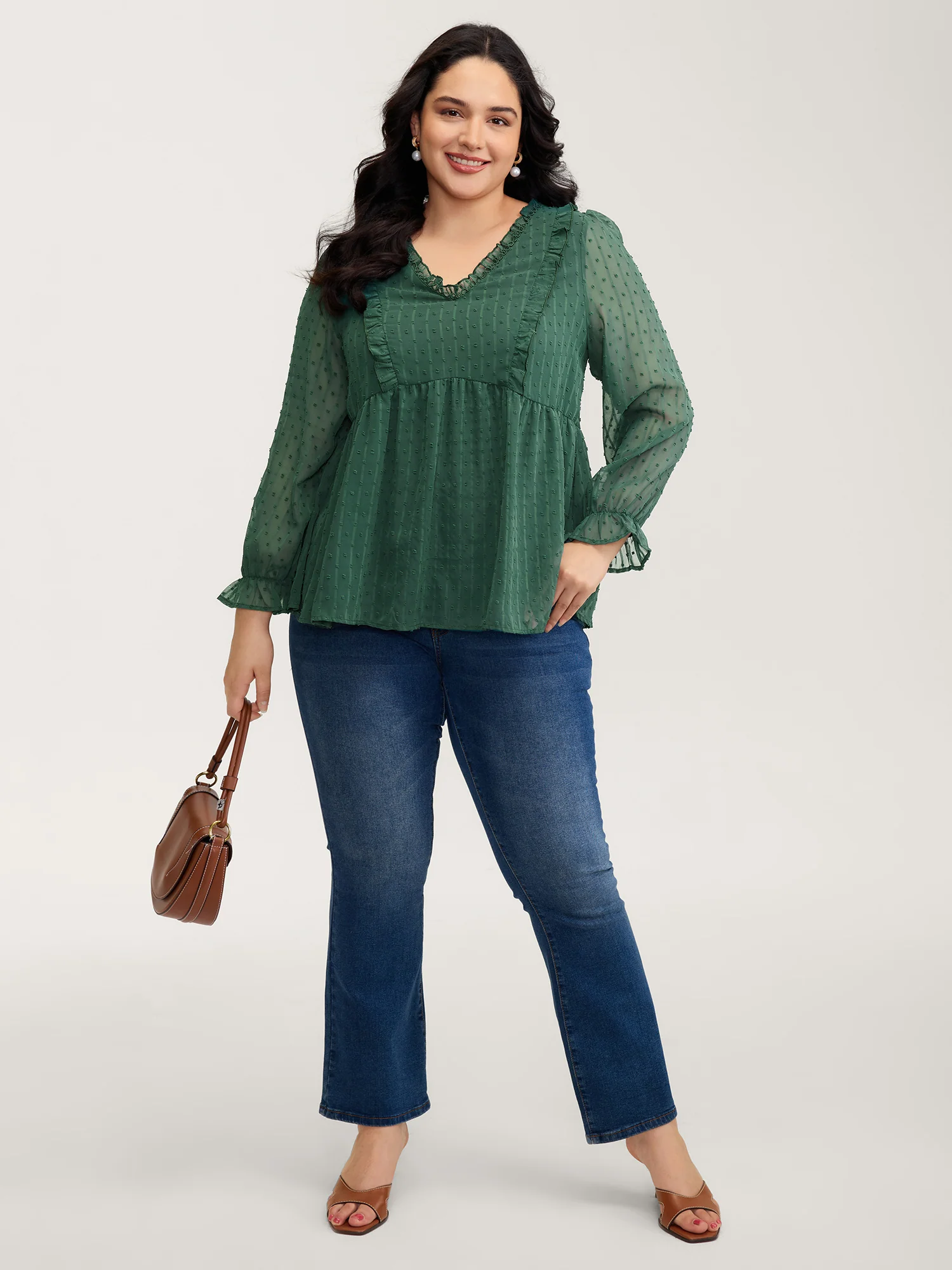 Ruffle Textured Lace Trim Blouse - Image 3