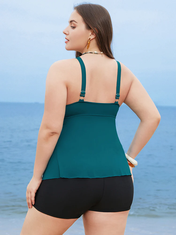 Ruffle Tiered Adjustable Straps Tankini Top - Image 2