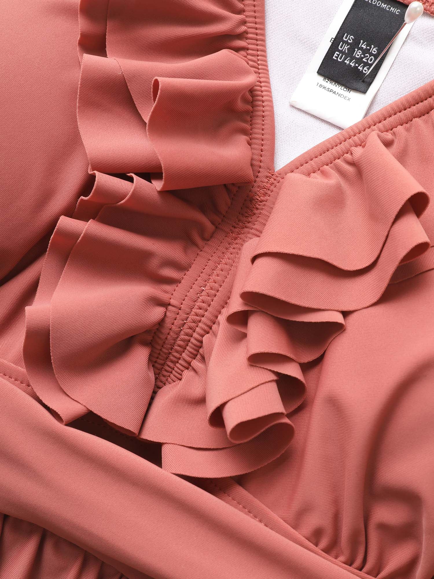 Ruffle Trim Adjustable Straps Gathered Sculpt Waist Swim Dress - Image 8