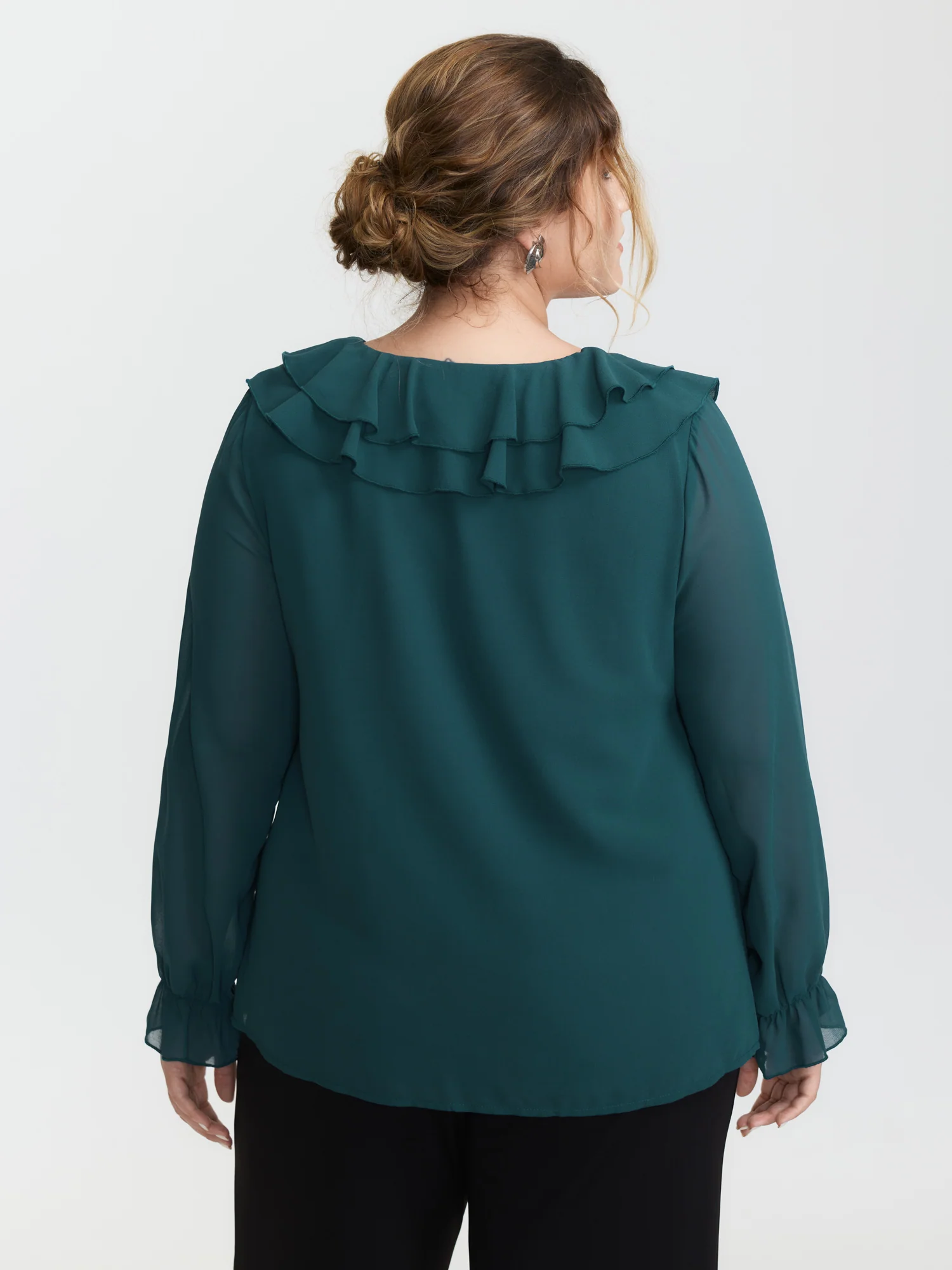 Ruffle Trim Cross-Tie Blouse - Image 4