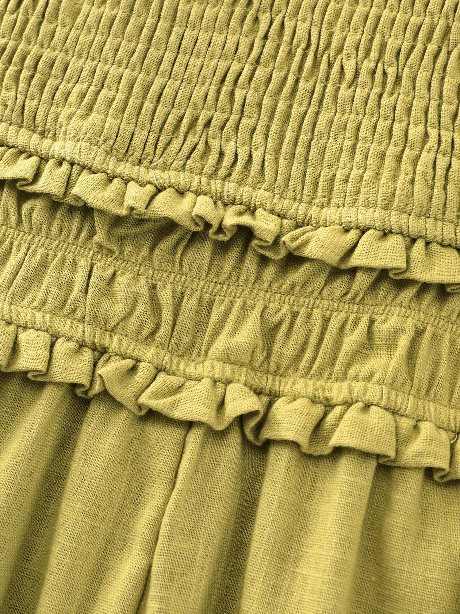 Cotton Linen Ruffle Trim Shirred Waist Cami Maxi Dress - Image 4
