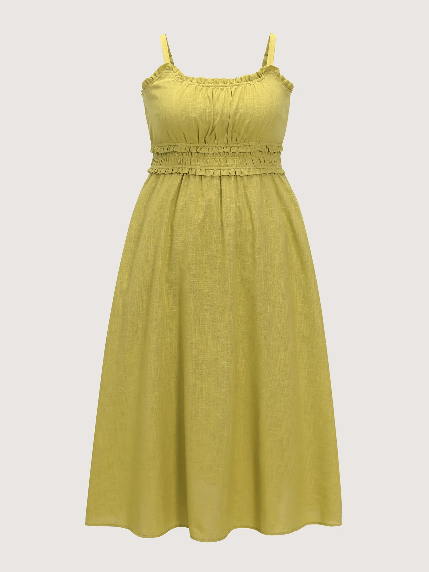Cotton Linen Ruffle Trim Shirred Waist Cami Maxi Dress - Image 6
