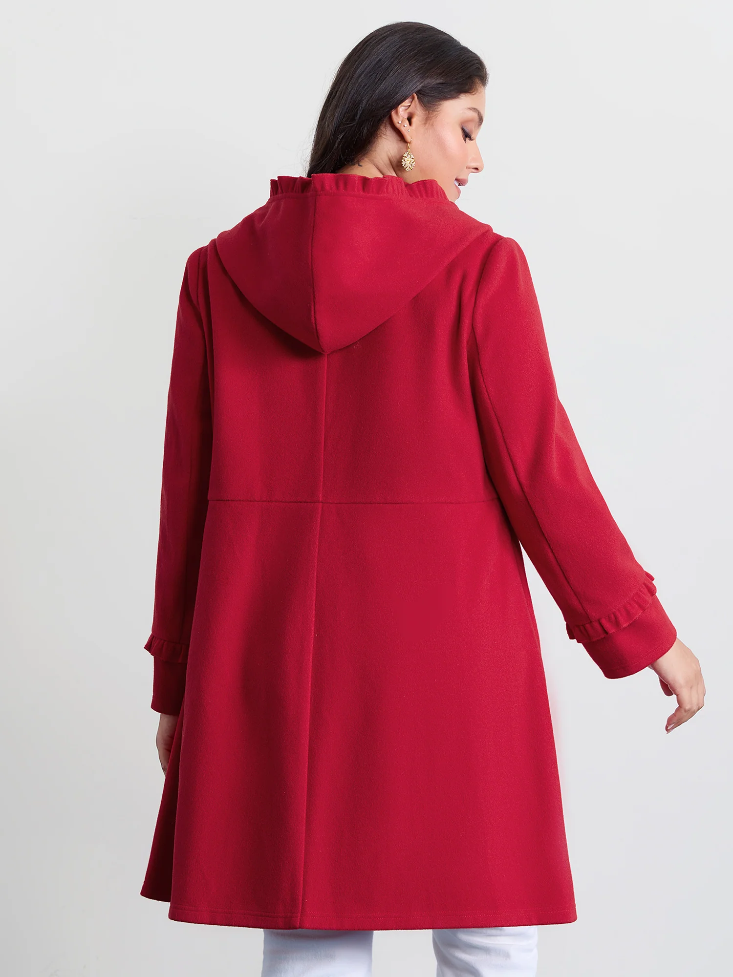 Ruffle Trim Waist-Defining Pockets Coat - Image 5