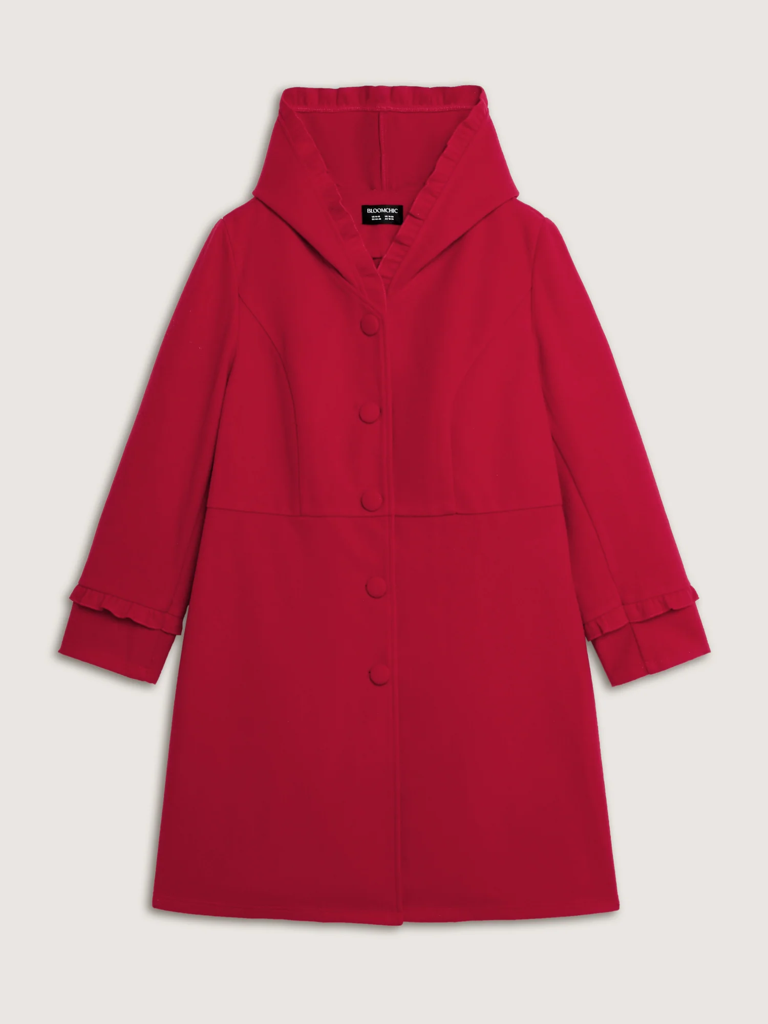 Ruffle Trim Waist-Defining Pockets Coat - Image 9