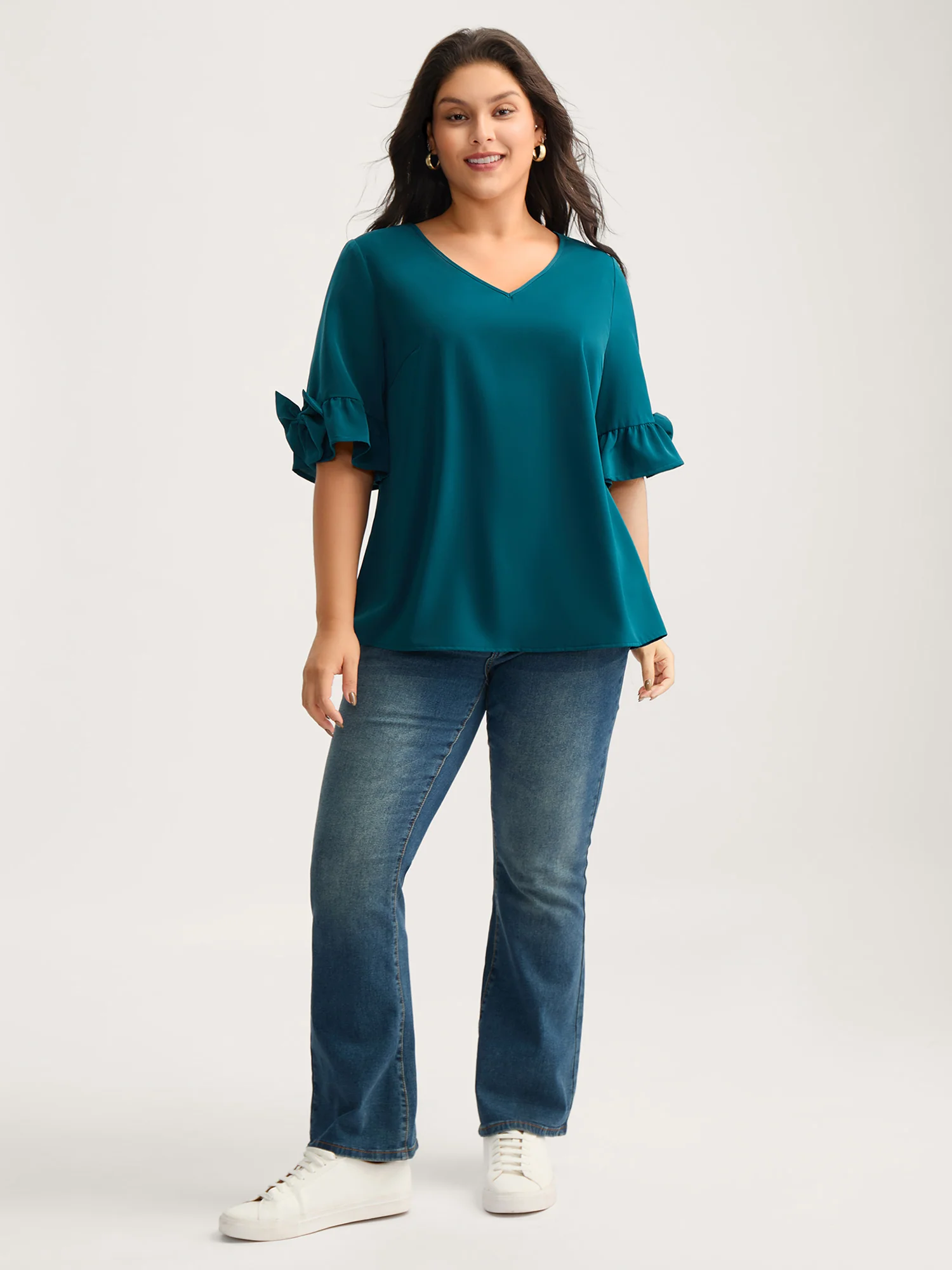 Ruffled 3D Bow Detail Solid Blouse - Image 3