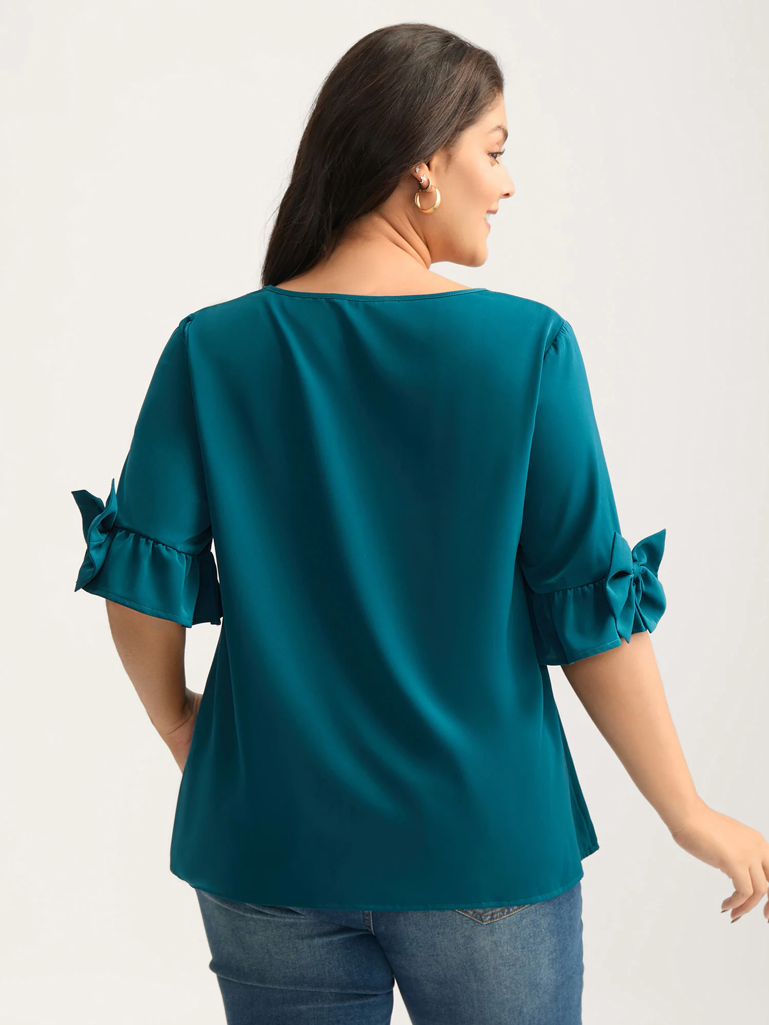 Ruffled 3D Bow Detail Solid Blouse - Image 4