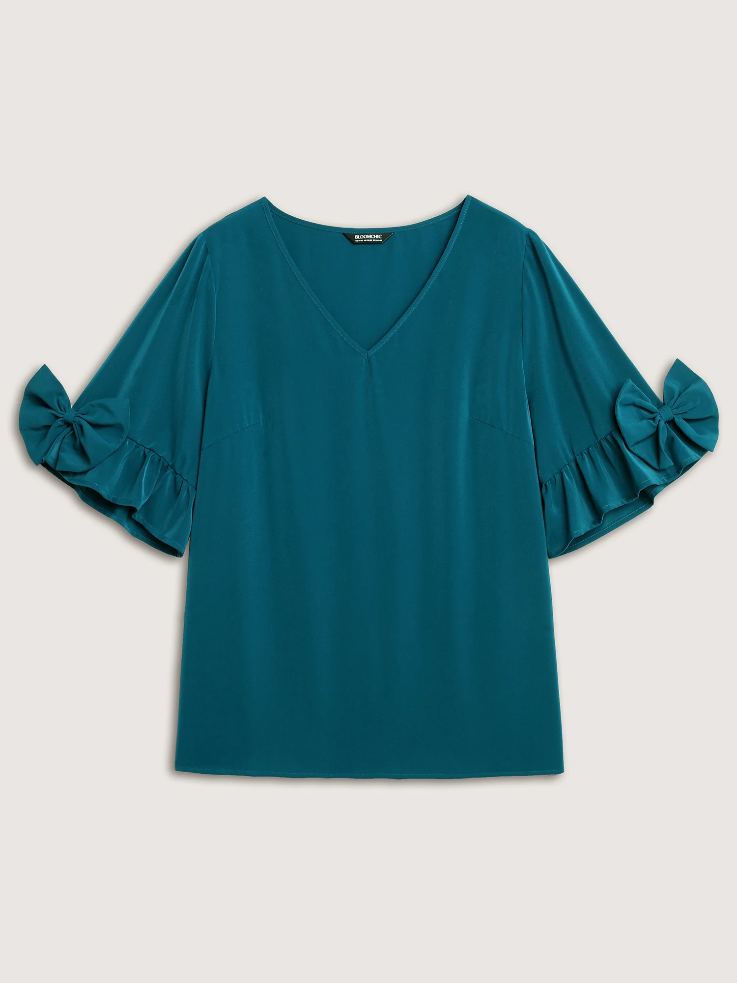 Ruffled 3D Bow Detail Solid Blouse - Image 6