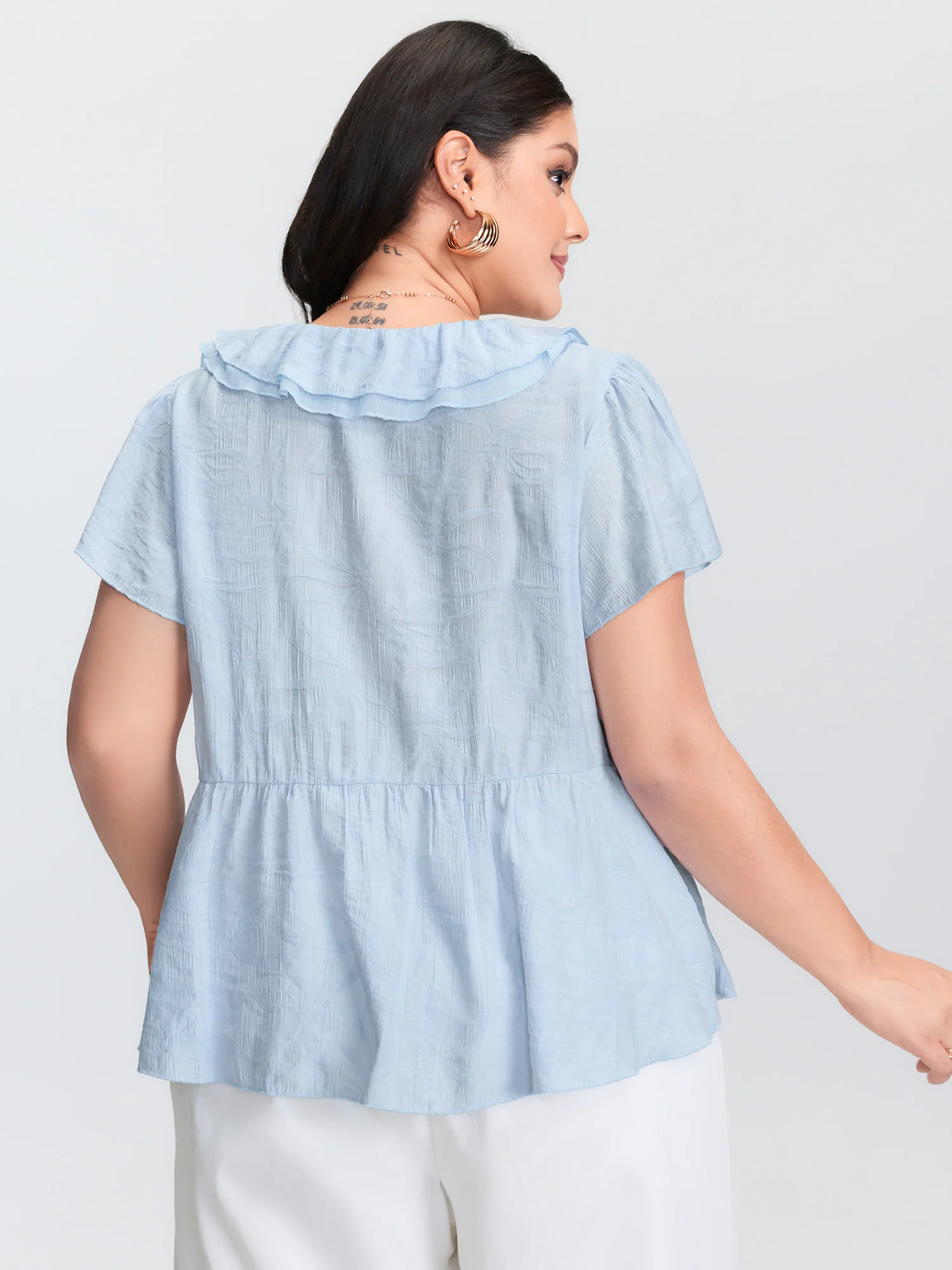 Ruffled Bow-Tie Neckline Textured Blouse - Image 4