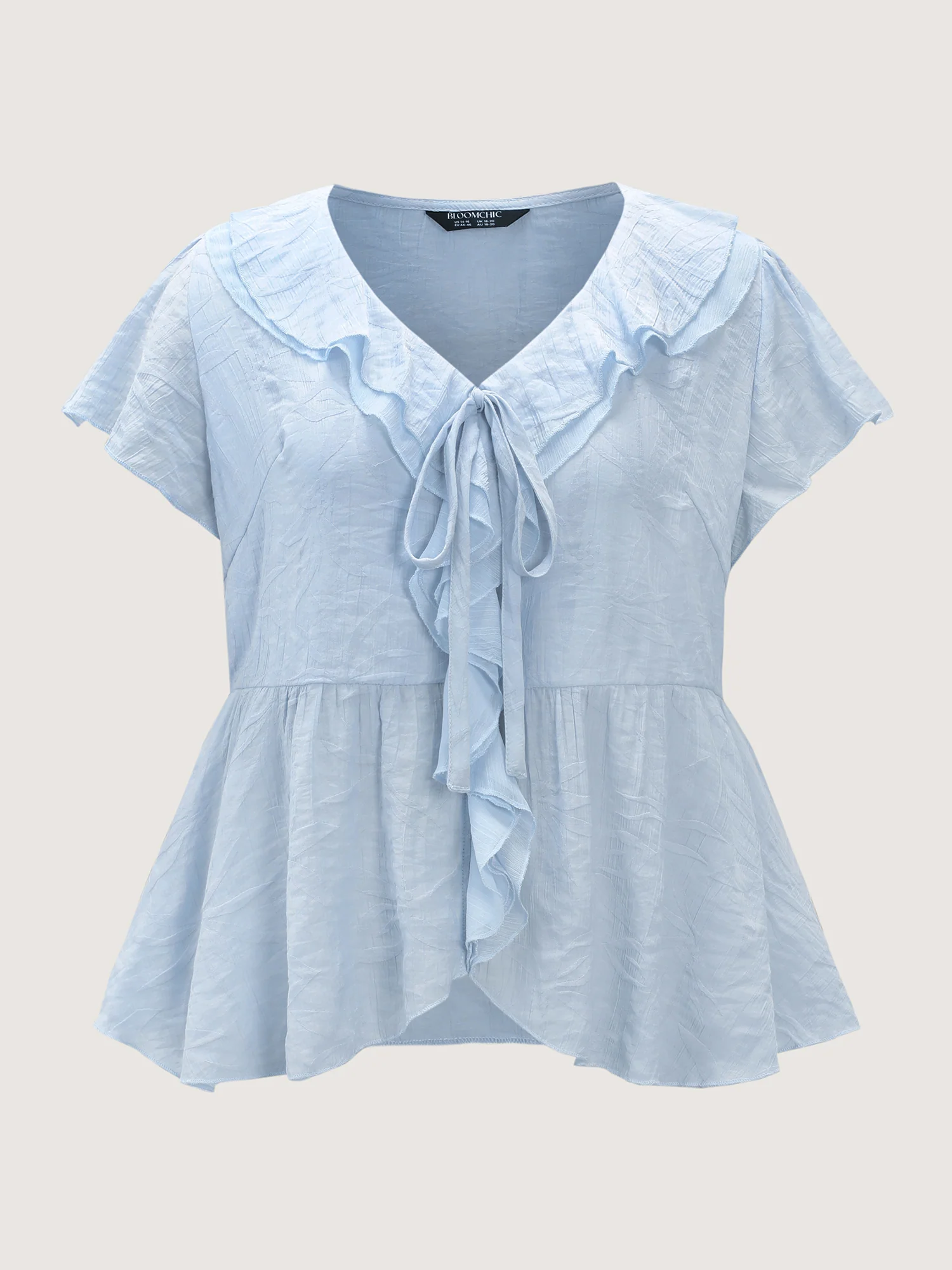 Ruffled Bow-Tie Neckline Textured Blouse - Image 6