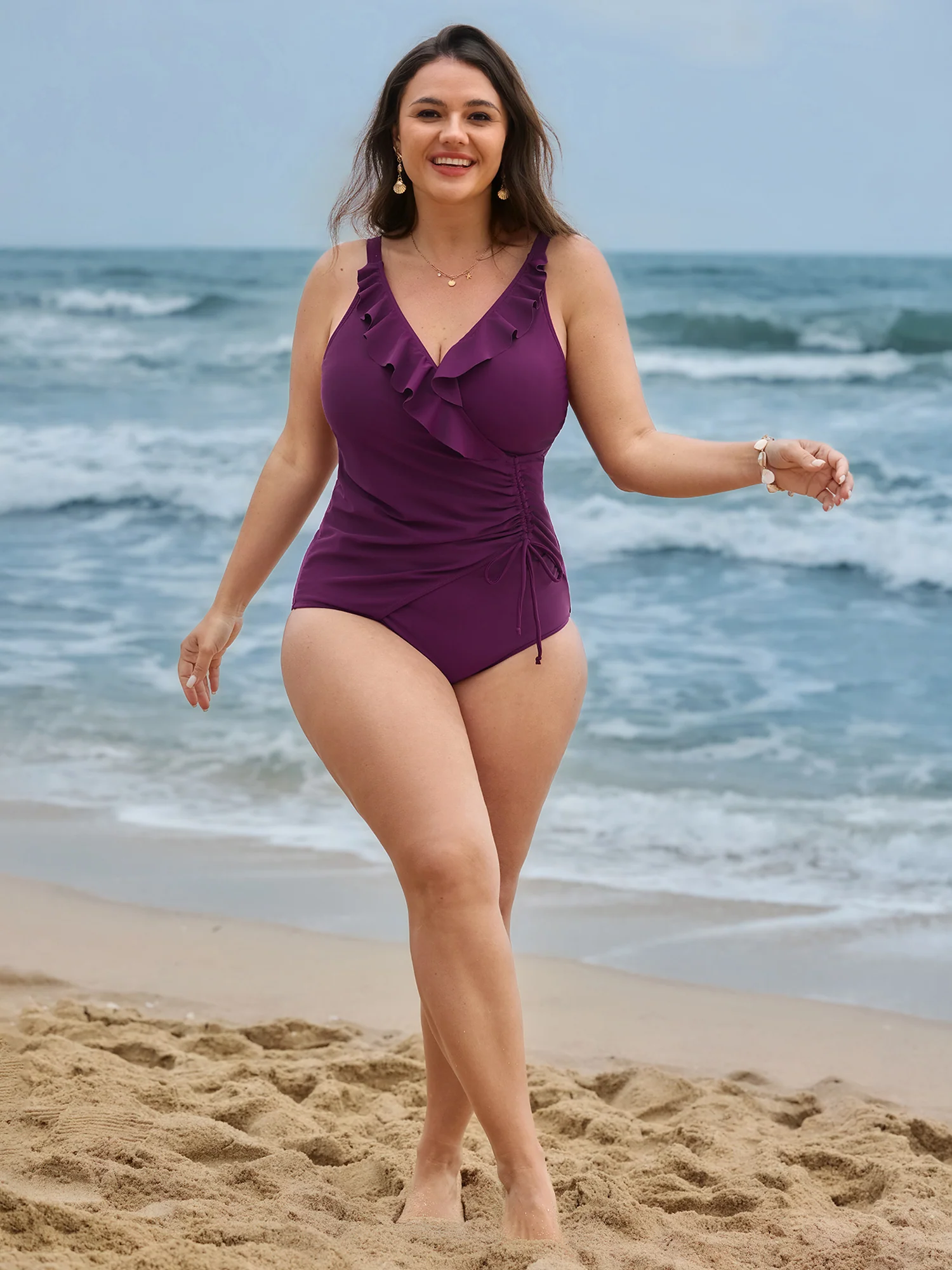 Ruffled Channel Drawstring One-Piece Swimsuit - Image 3