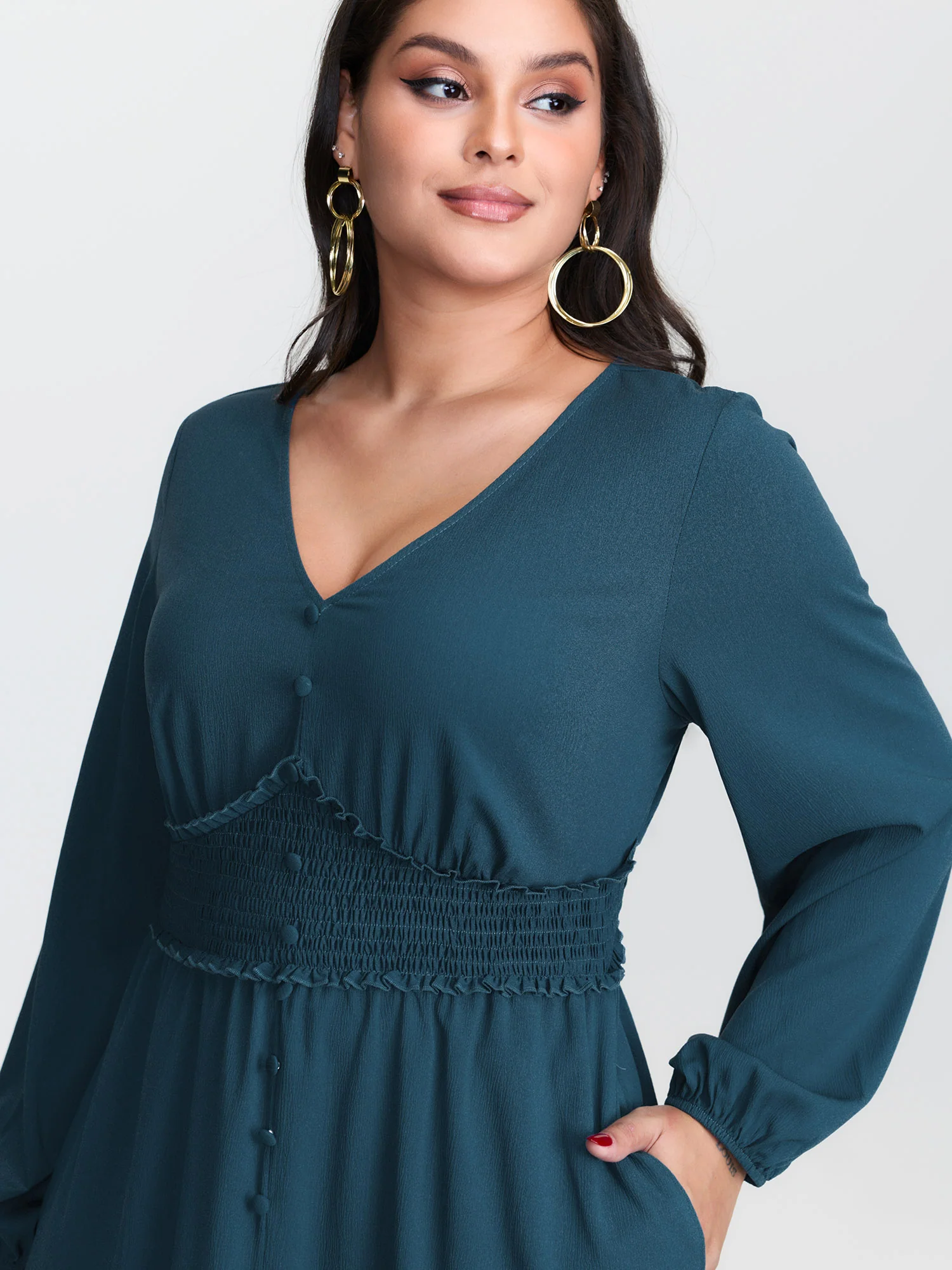 Ruffled Cinched-Waist Button Maxi Dress - Image 3