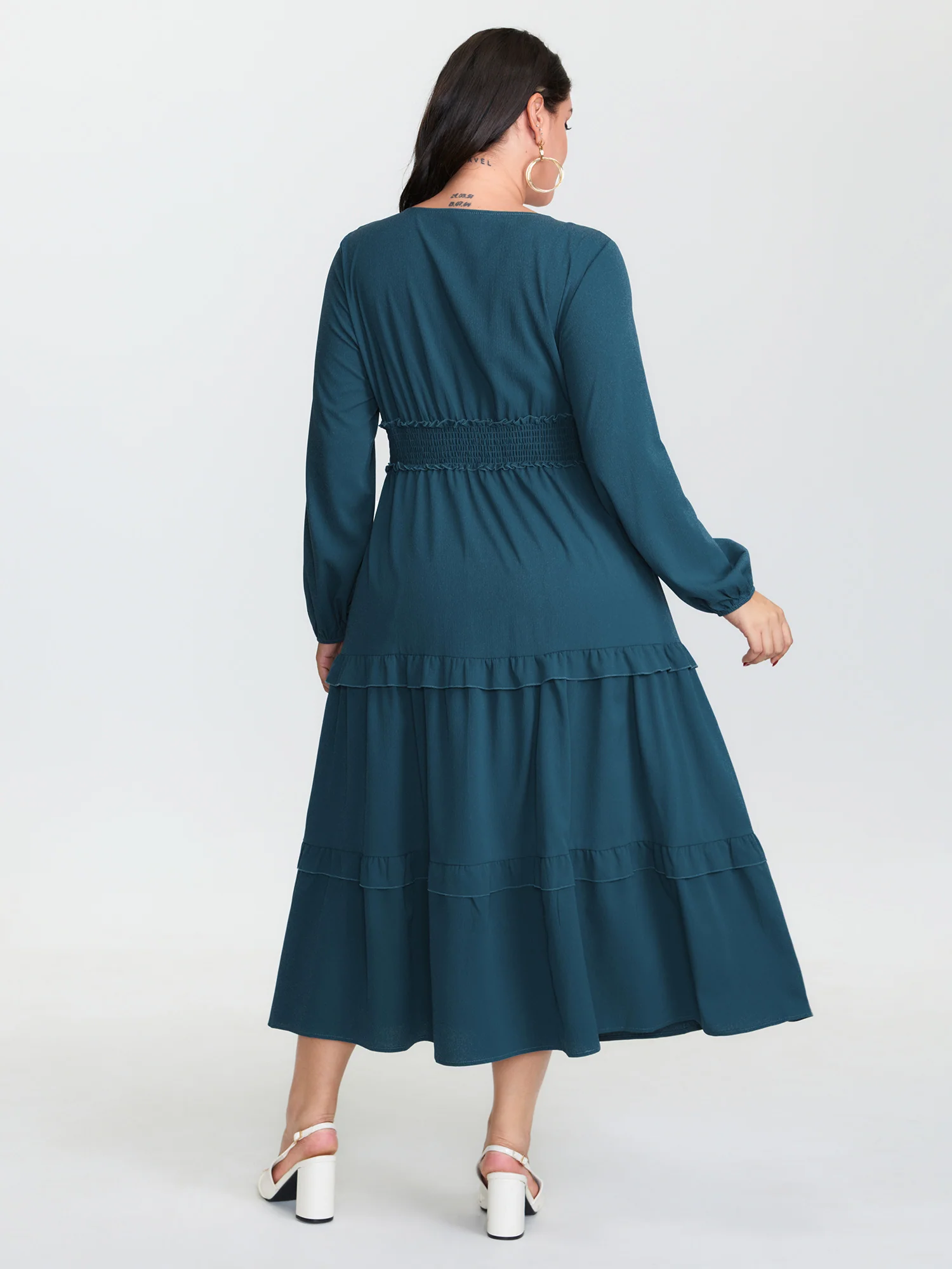Ruffled Cinched-Waist Button Maxi Dress - Image 4