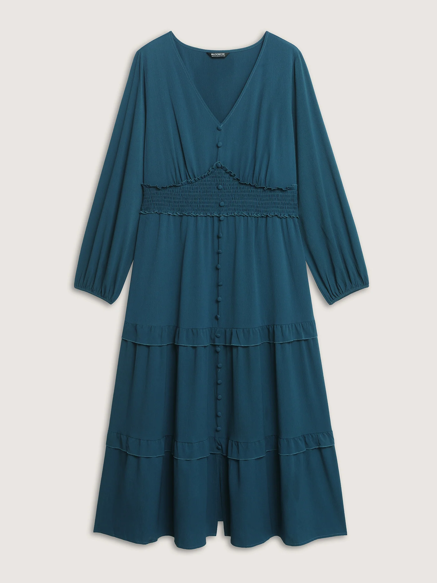 Ruffled Cinched-Waist Button Maxi Dress - Image 7
