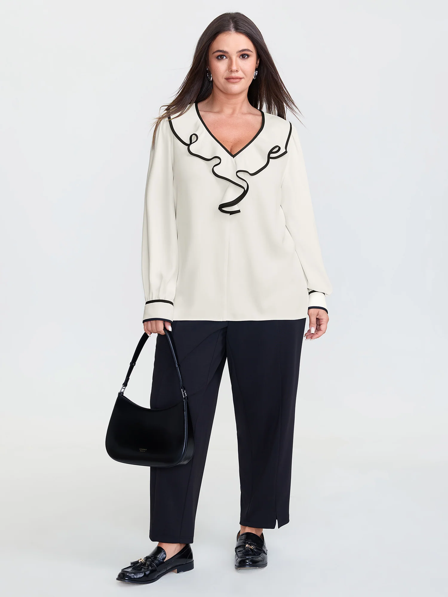 Ruffled Collar Color Contrast Blouse - Image 2