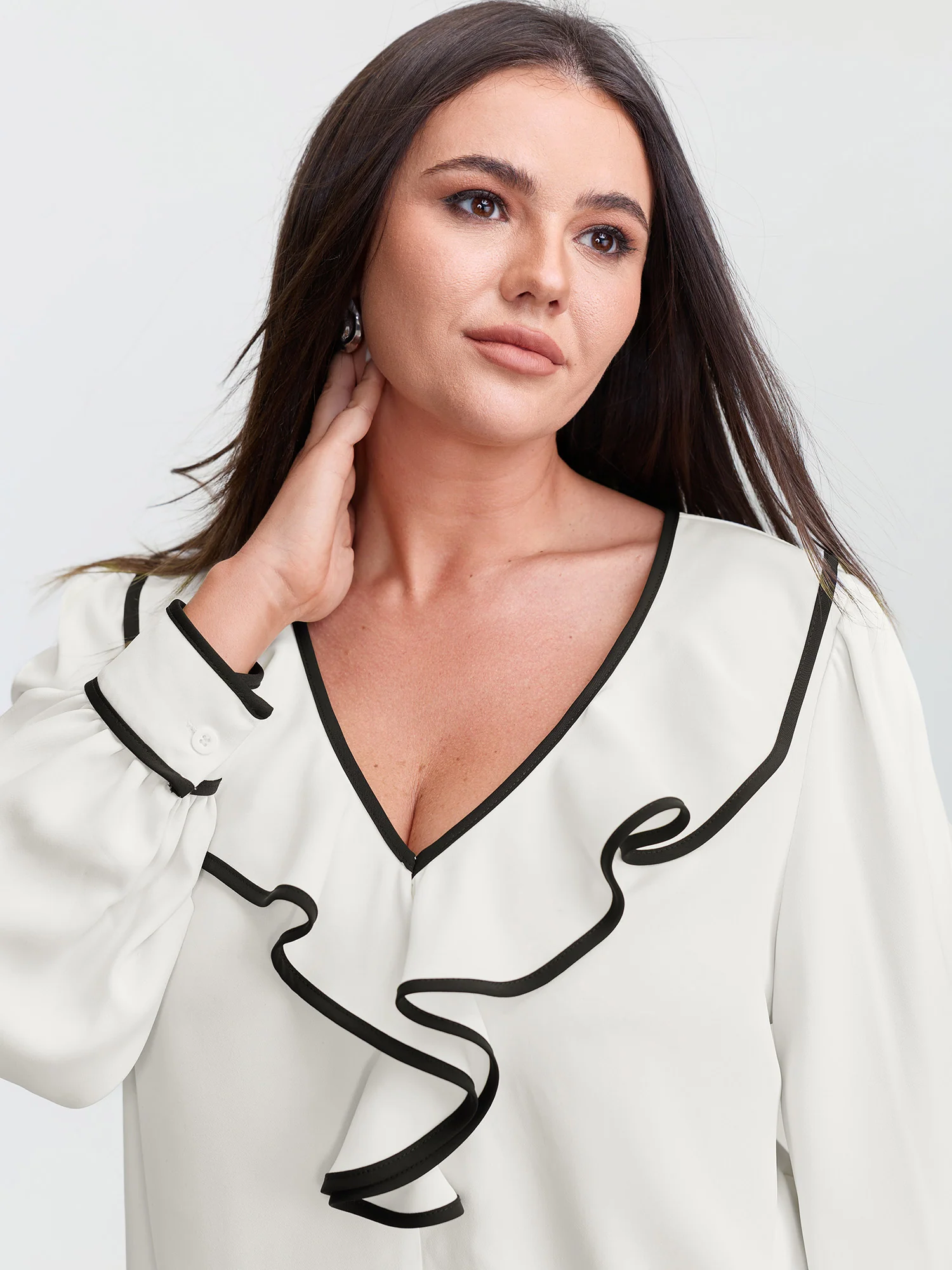 Ruffled Collar Color Contrast Blouse - Image 3