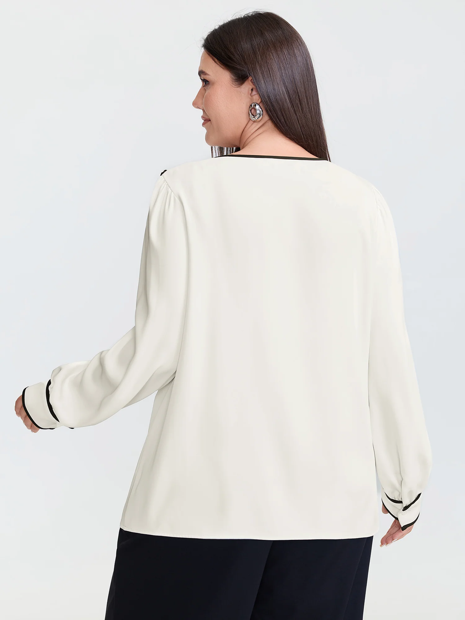 Ruffled Collar Color Contrast Blouse - Image 5