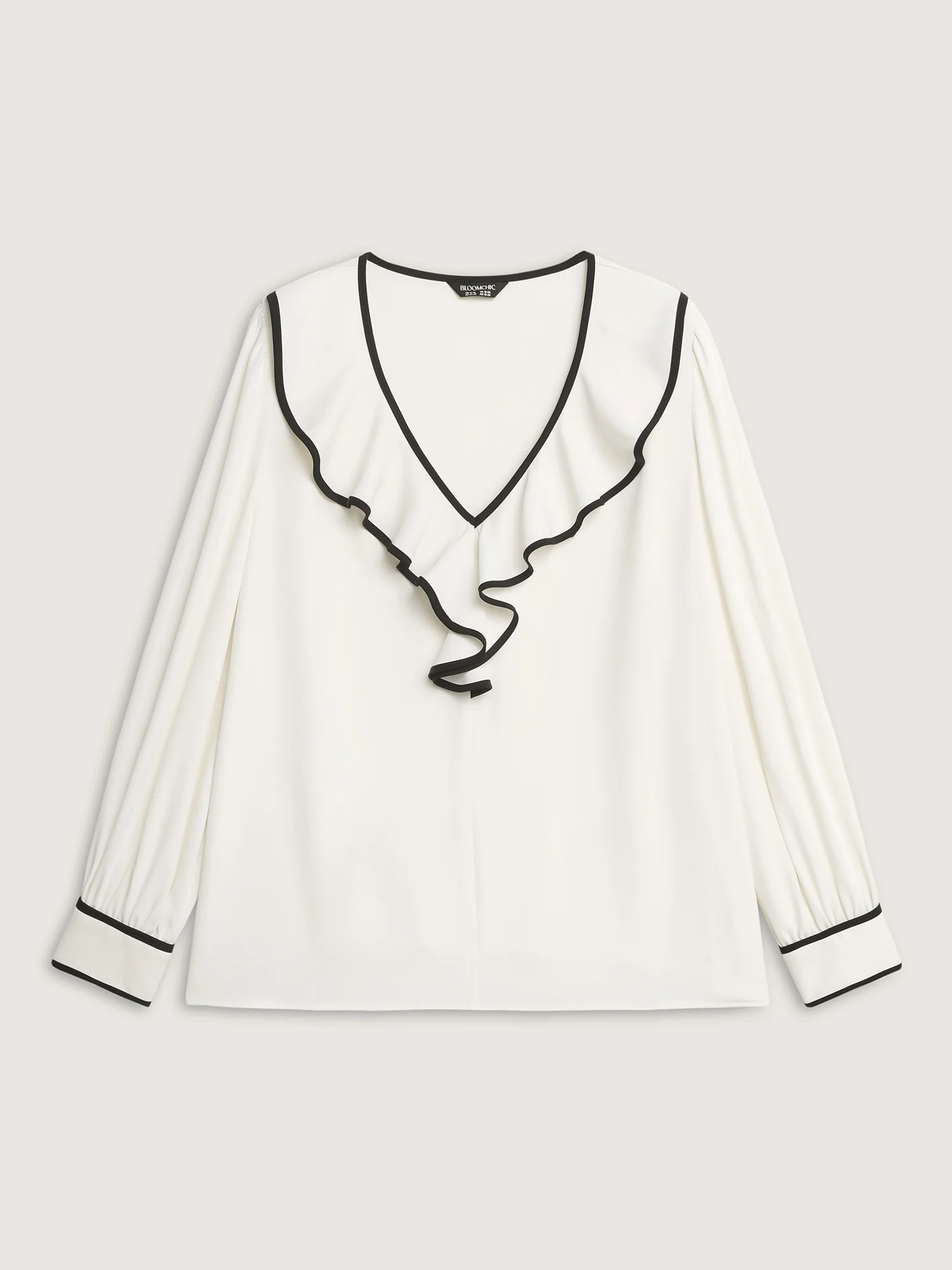 Ruffled Collar Color Contrast Blouse - Image 8