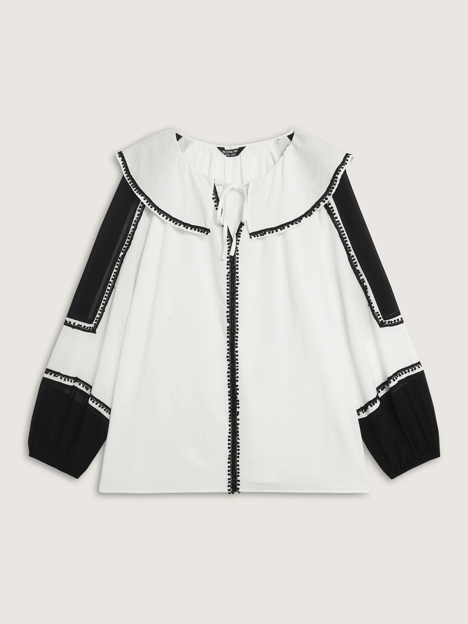 Ruffled Collar Contrast Webbing Top - Image 8