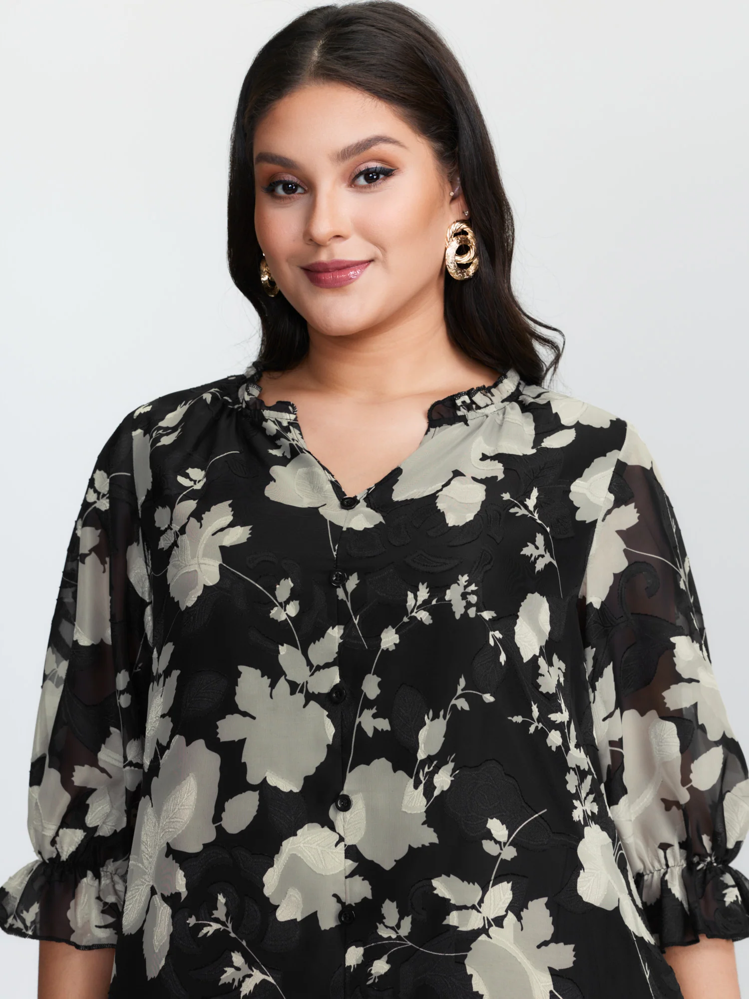 Ruffled Collar Floral Print Blouse - Image 2