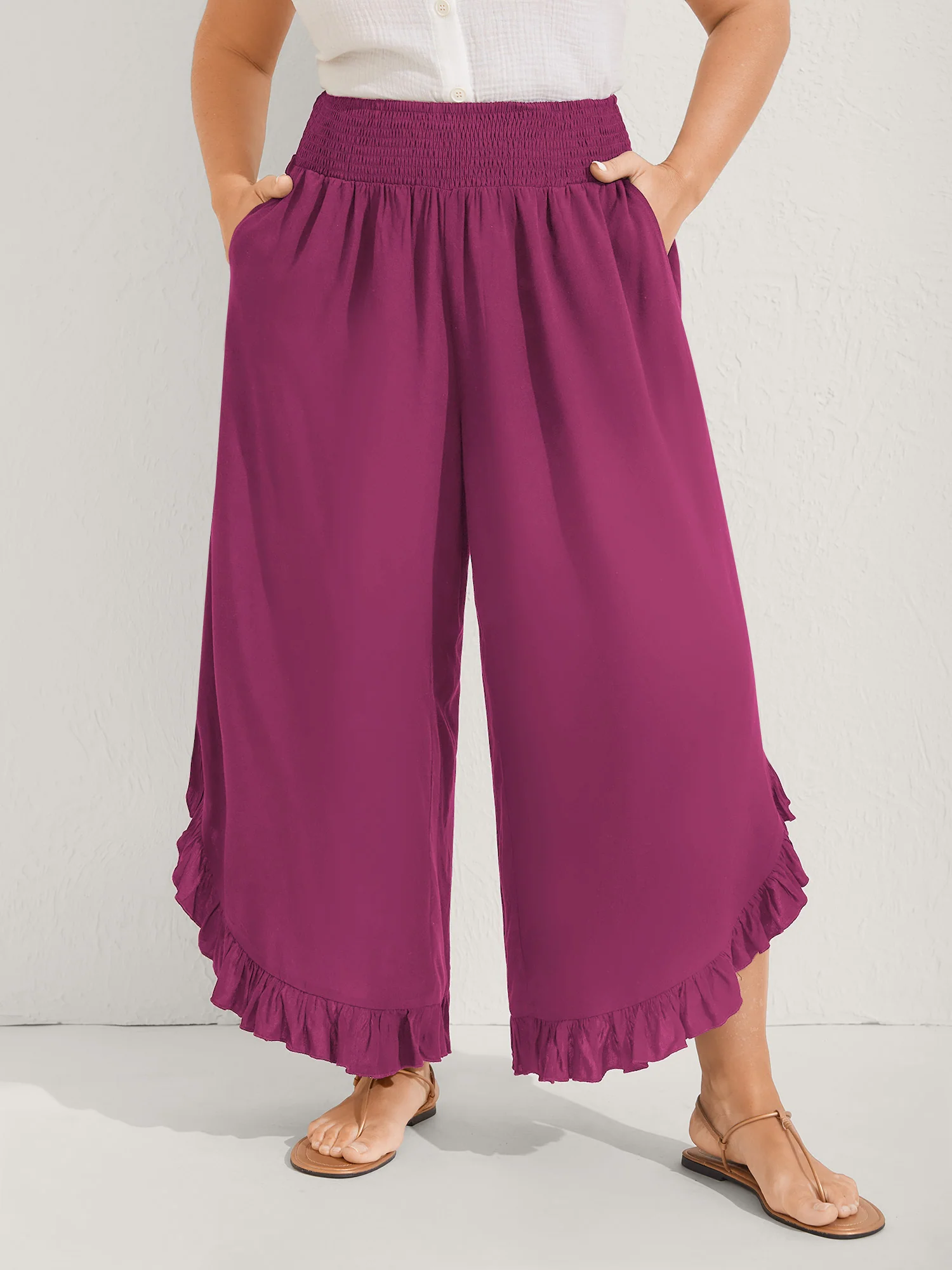 Ruffled Curvy Hem Wide-Leg Pants - Image 20