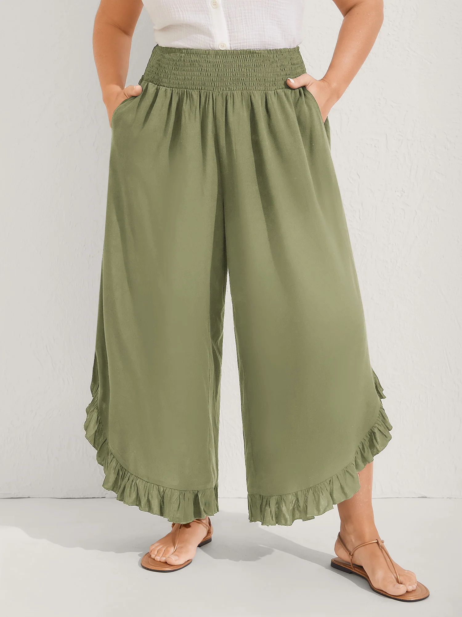 Ruffled Curvy Hem Wide-Leg Pants - Image 29