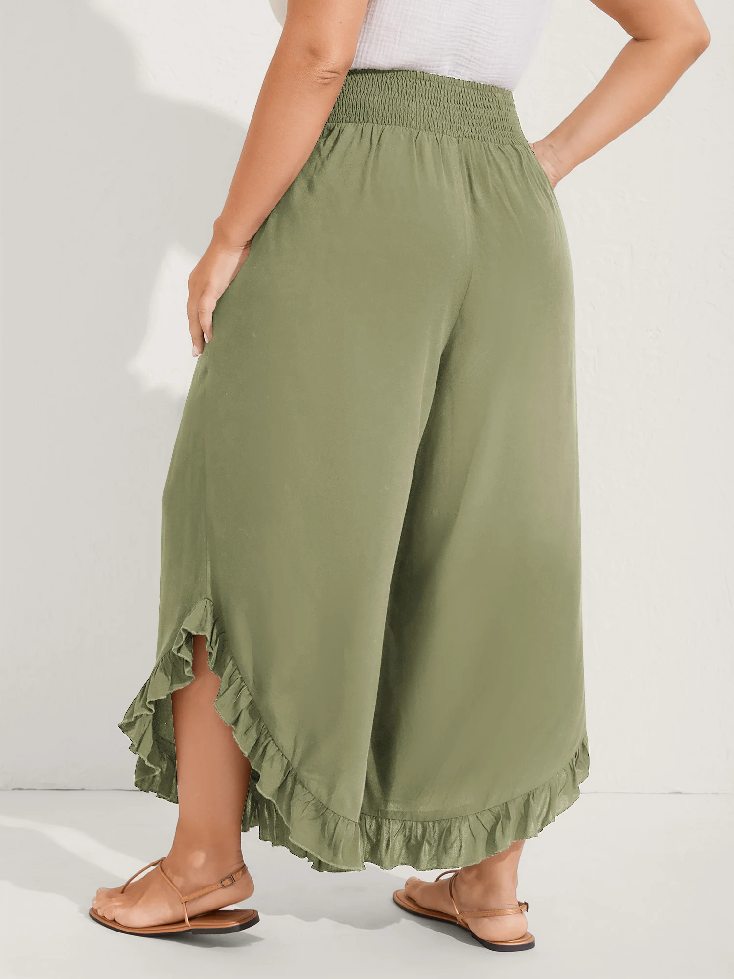 Ruffled Curvy Hem Wide-Leg Pants - Image 33