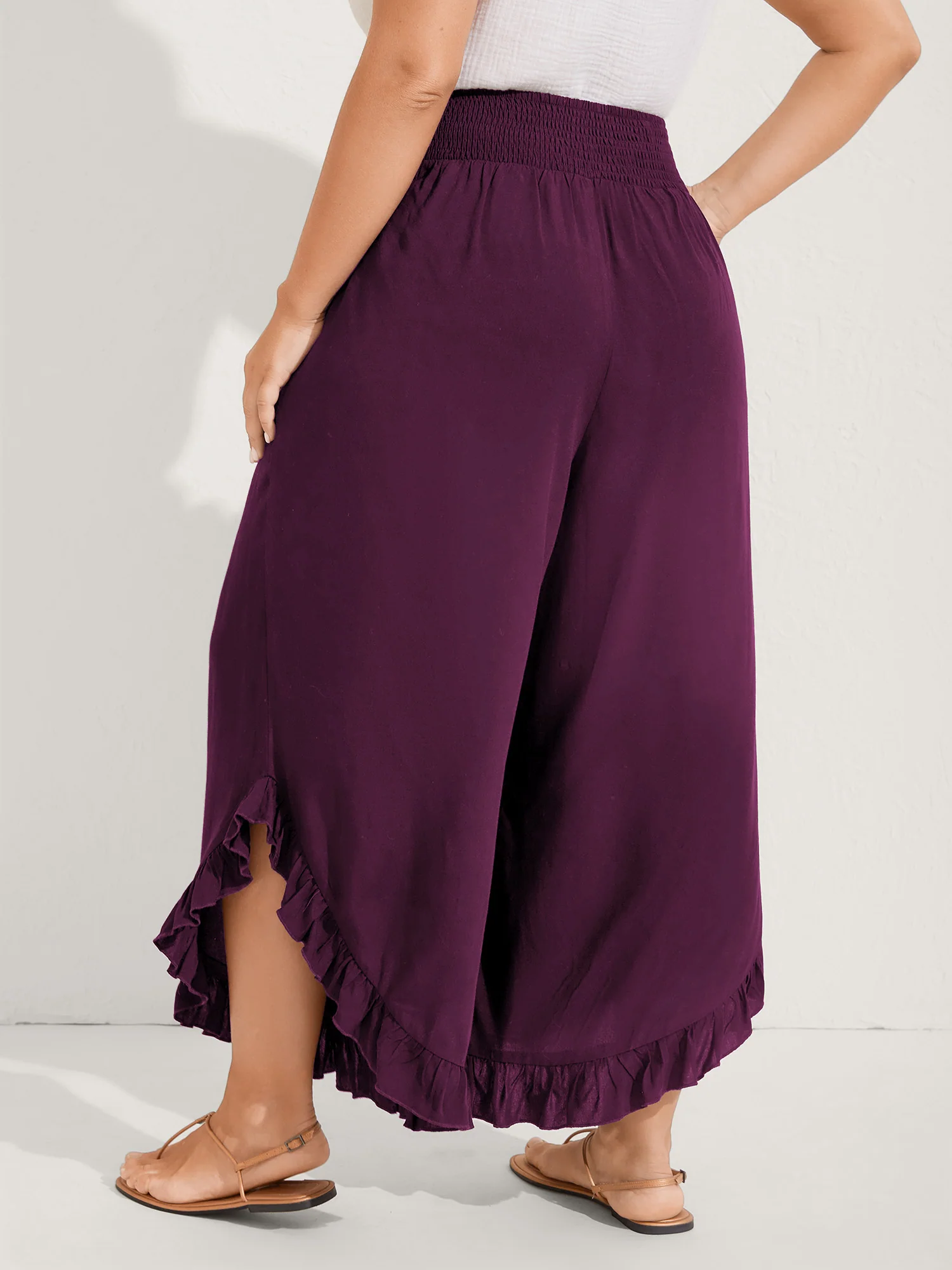Ruffled Curvy Hem Wide-Leg Pants - Image 38