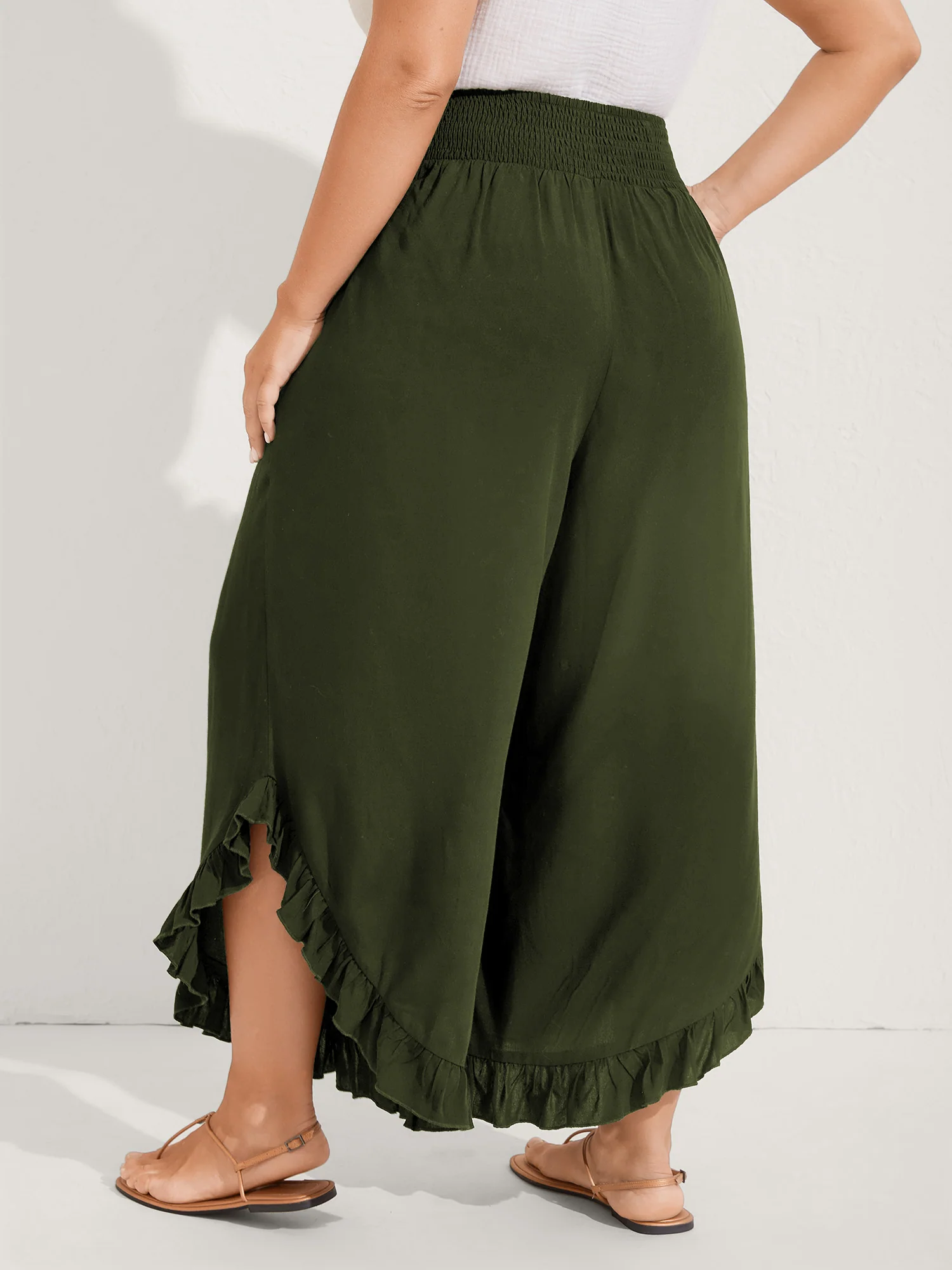 Ruffled Curvy Hem Wide-Leg Pants - Image 43