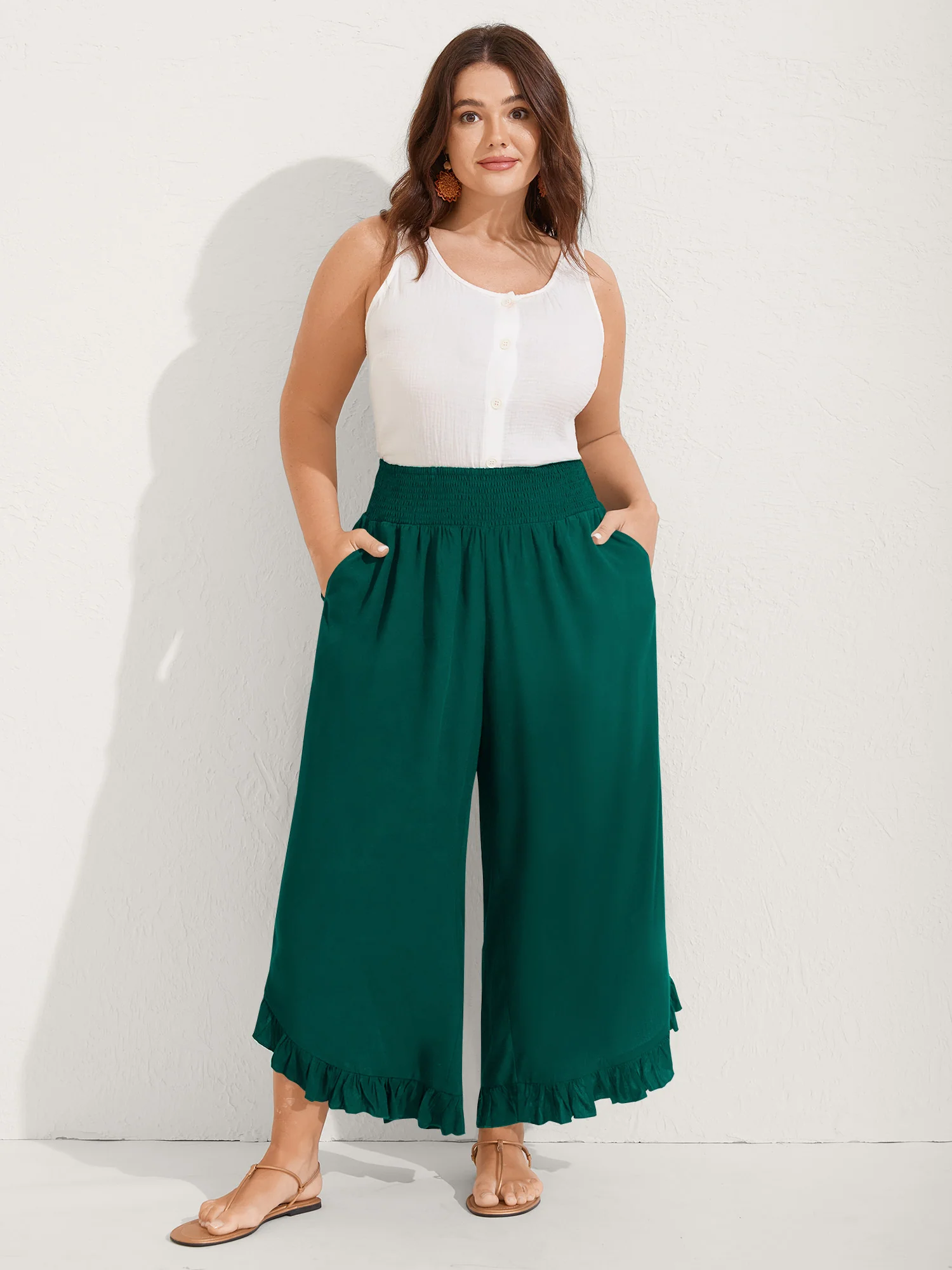 Ruffled Curvy Hem Wide-Leg Pants - Image 49