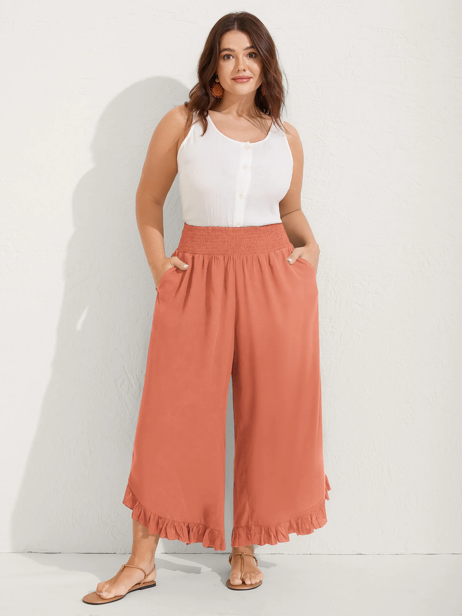 Ruffled Curvy Hem Wide-Leg Pants - Image 54