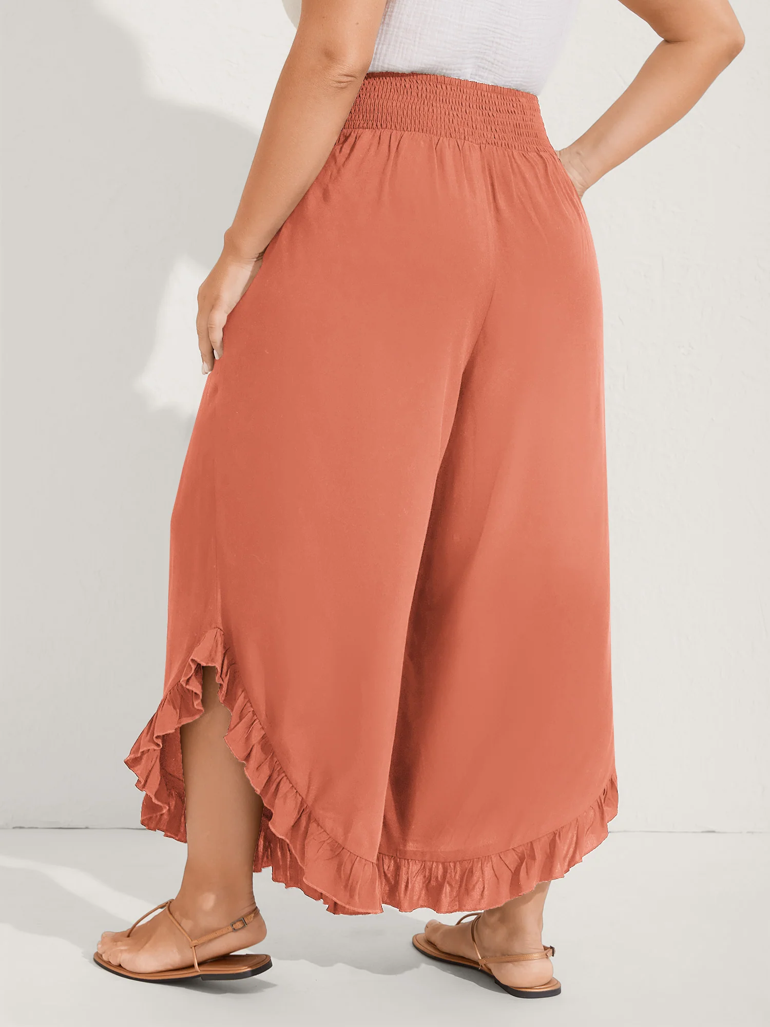 Ruffled Curvy Hem Wide-Leg Pants - Image 58
