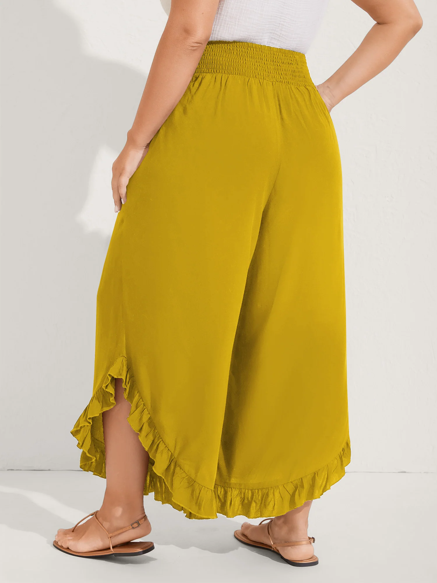 Ruffled Curvy Hem Wide-Leg Pants - Image 63