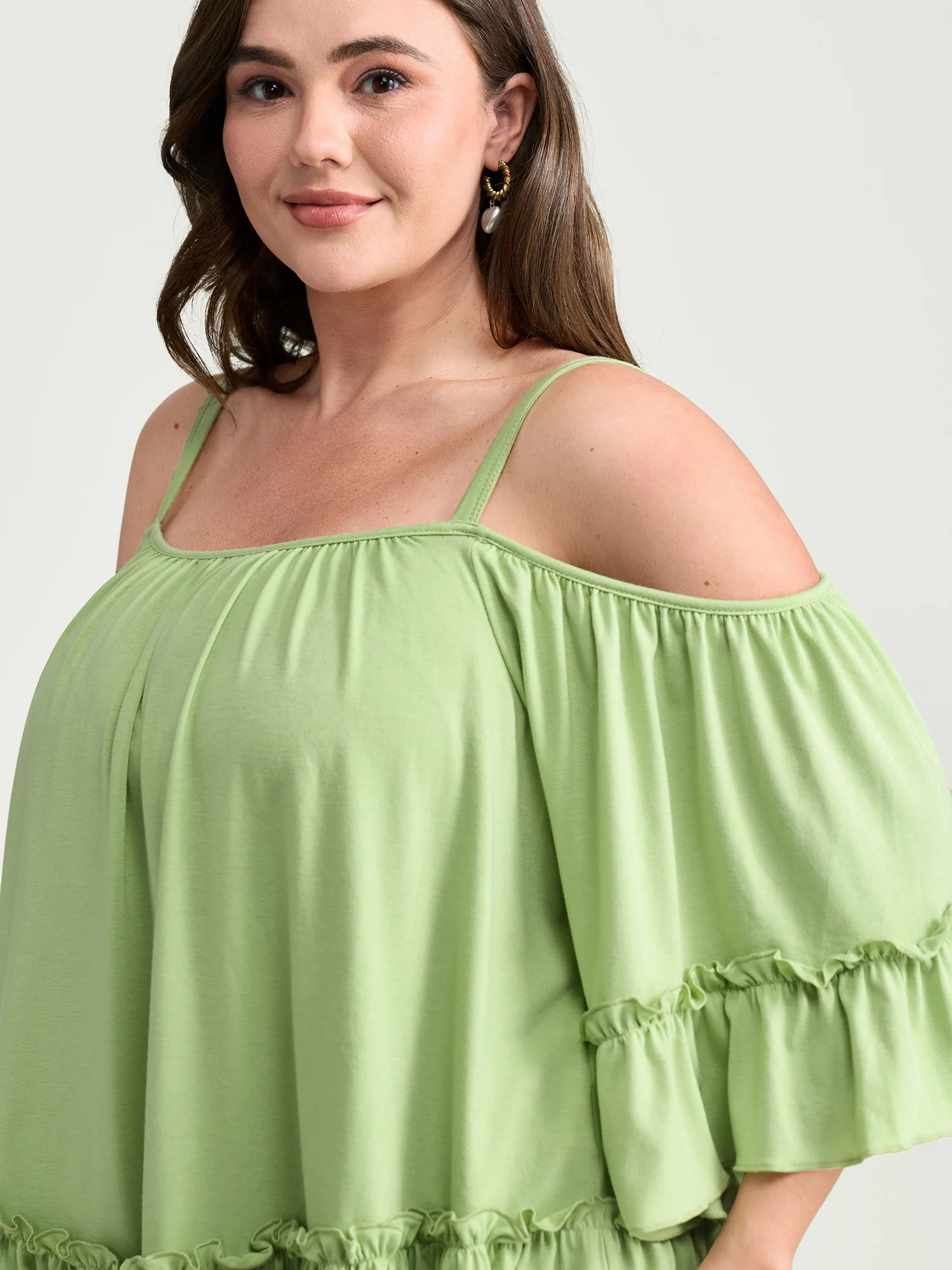 Ruffled Cut-Out Shoulder Flared Sleeve Top - Image 2