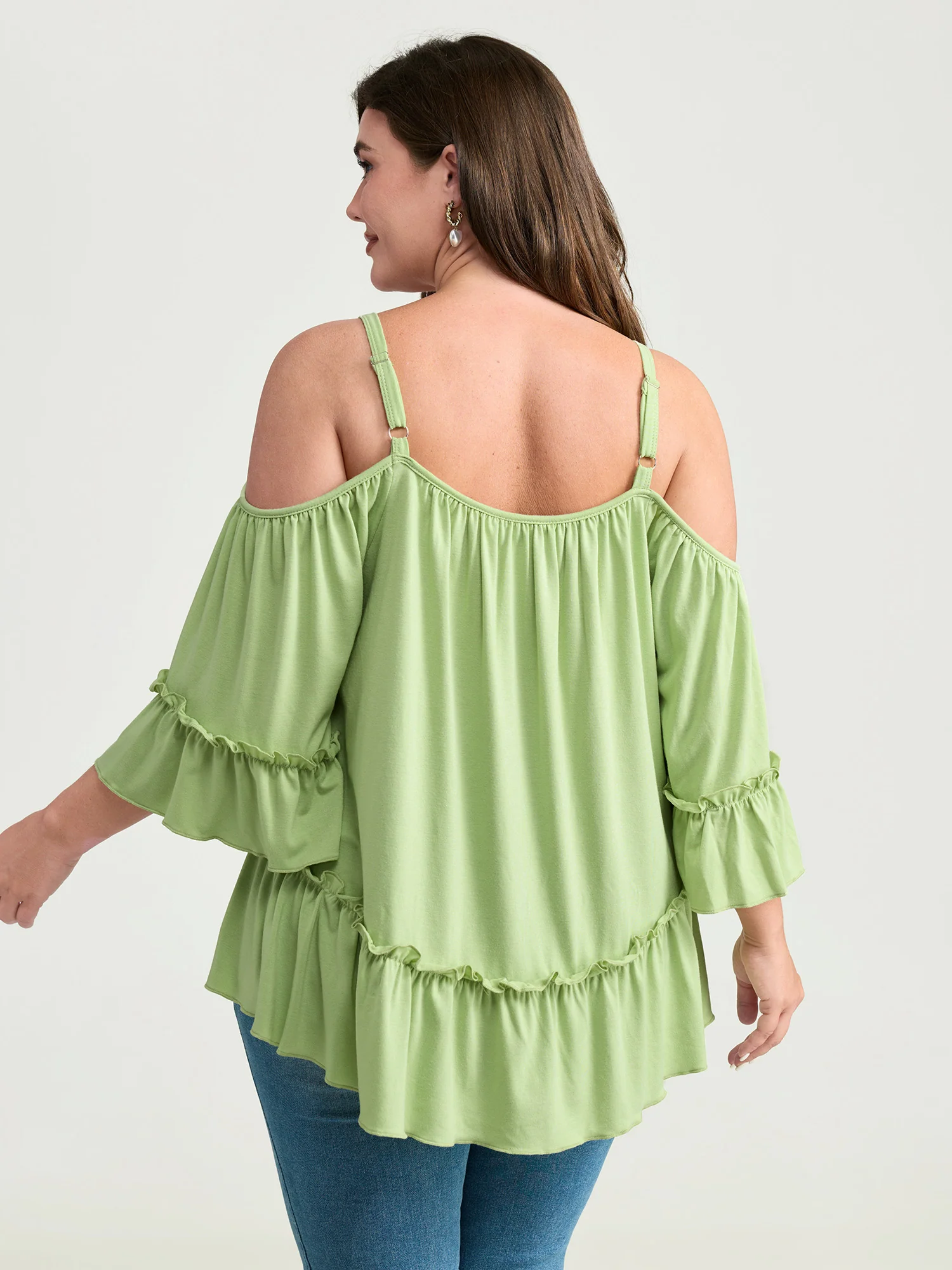 Ruffled Cut-Out Shoulder Flared Sleeve Top - Image 4