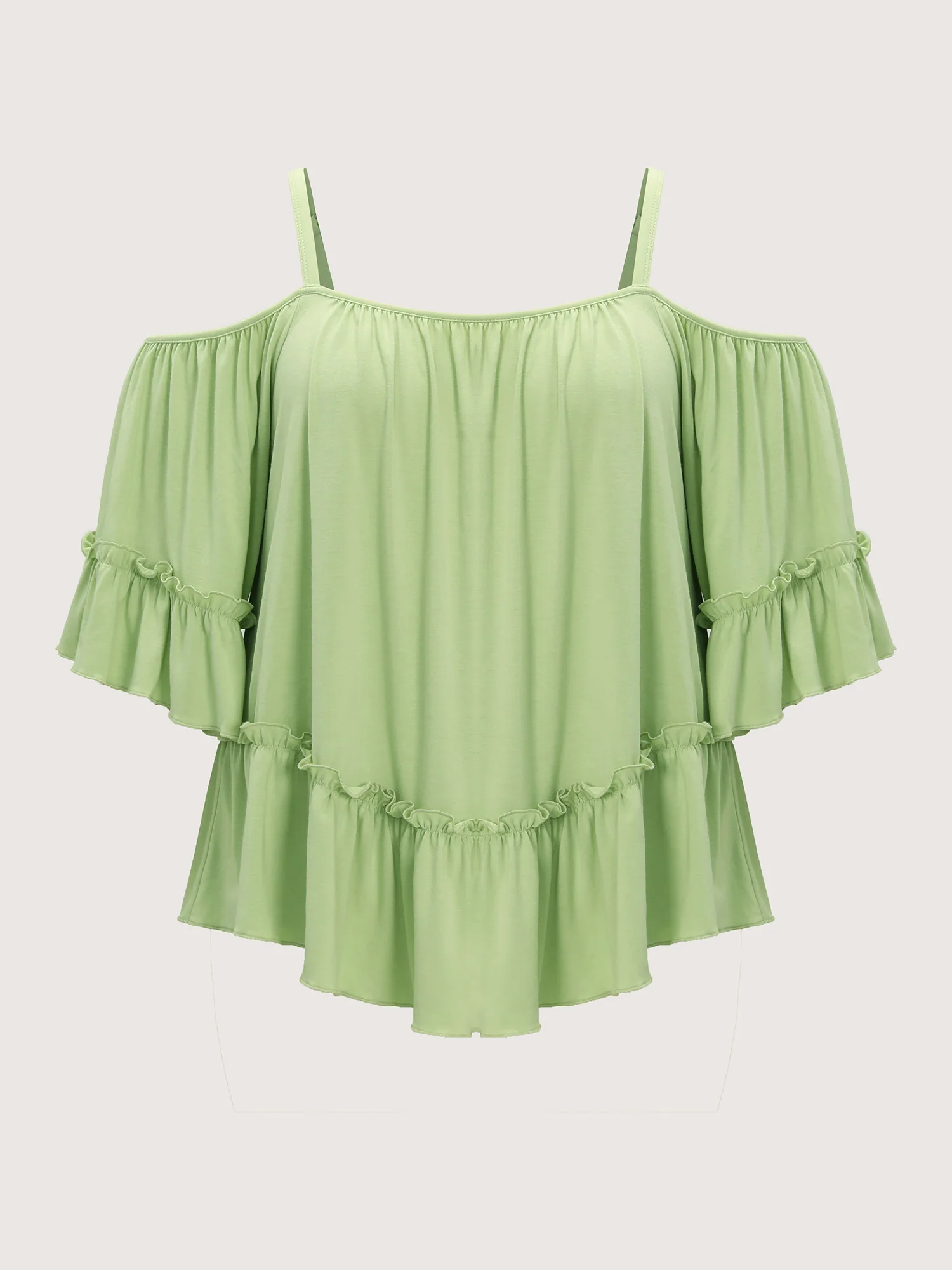 Ruffled Cut-Out Shoulder Flared Sleeve Top - Image 7