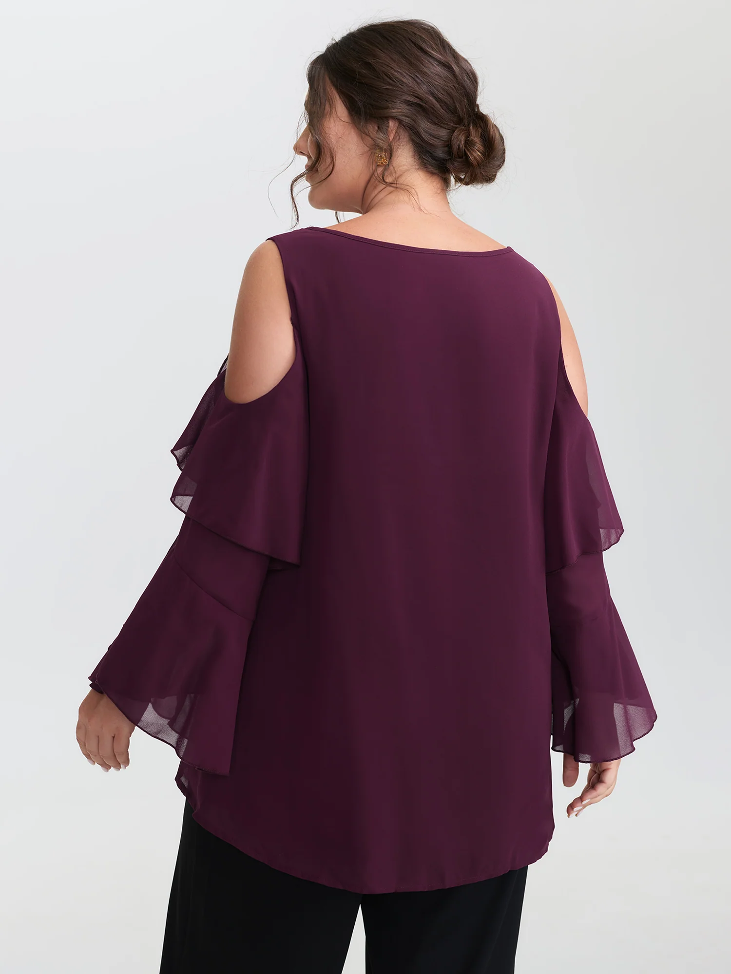 Ruffled Cut-Out Shoulder Flowy Blouse - Image 5