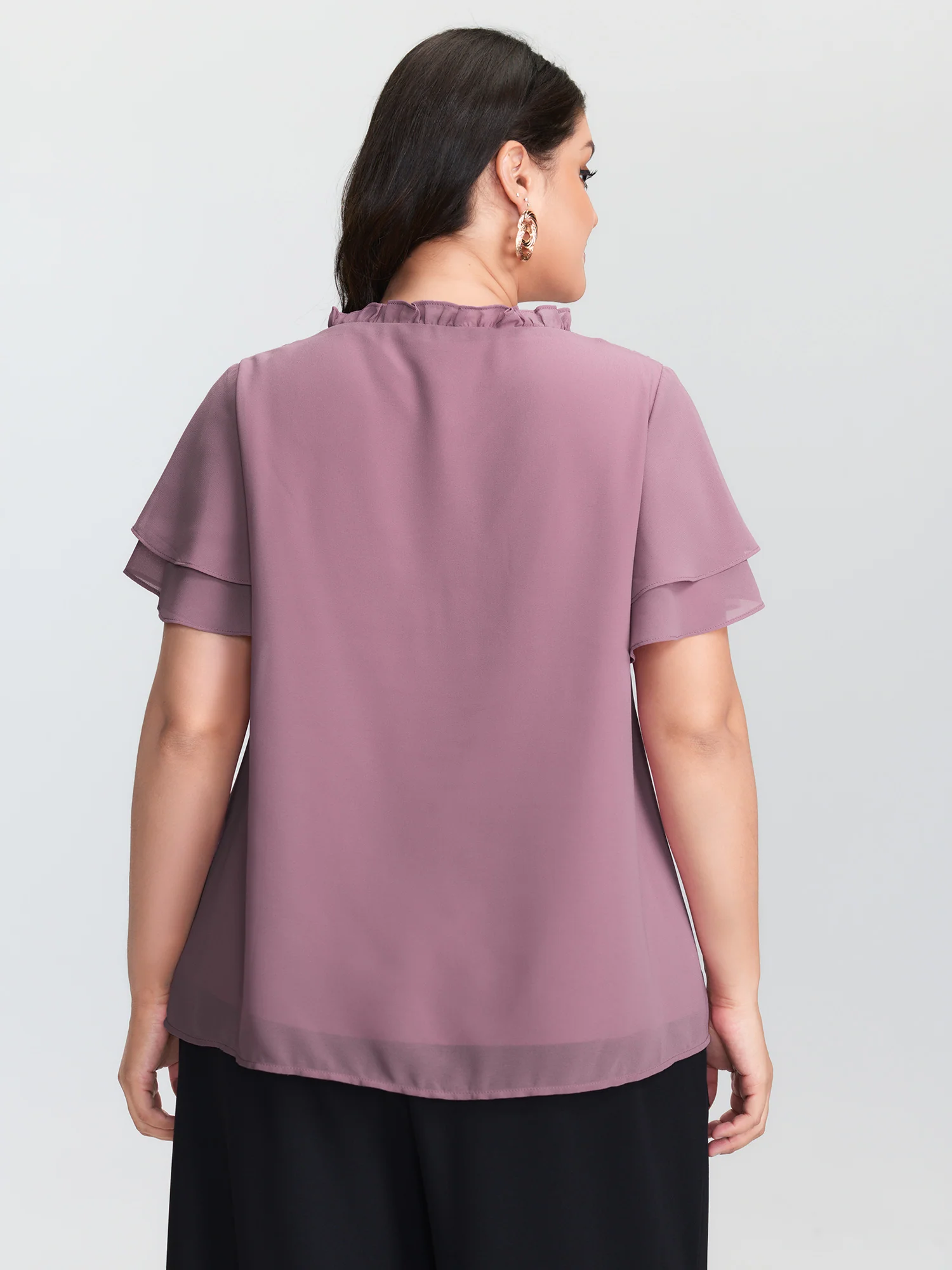 Ruffled Detail Neck Tie Layered Sleeve Blouse - Image 4