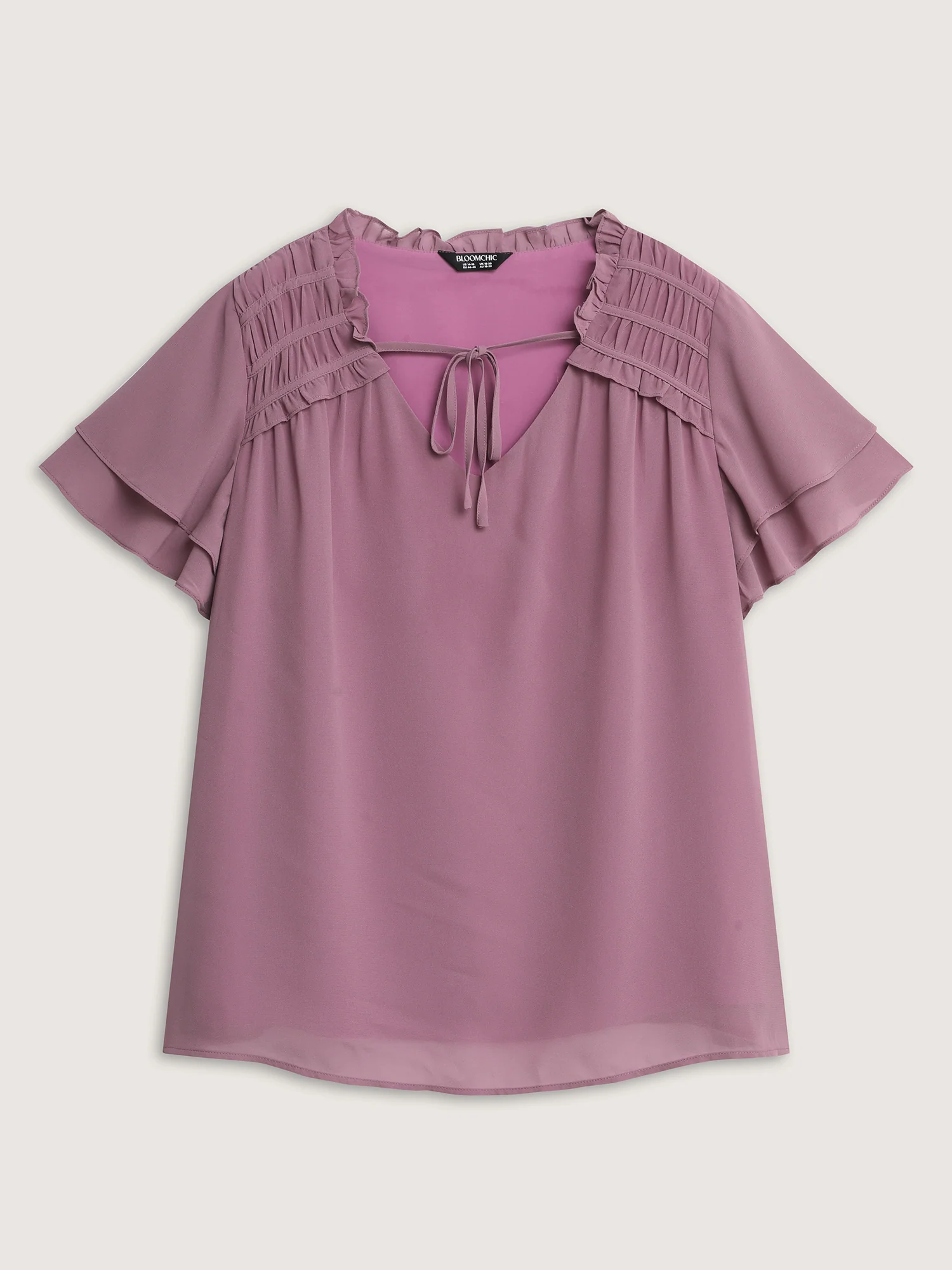Ruffled Detail Neck Tie Layered Sleeve Blouse - Image 7