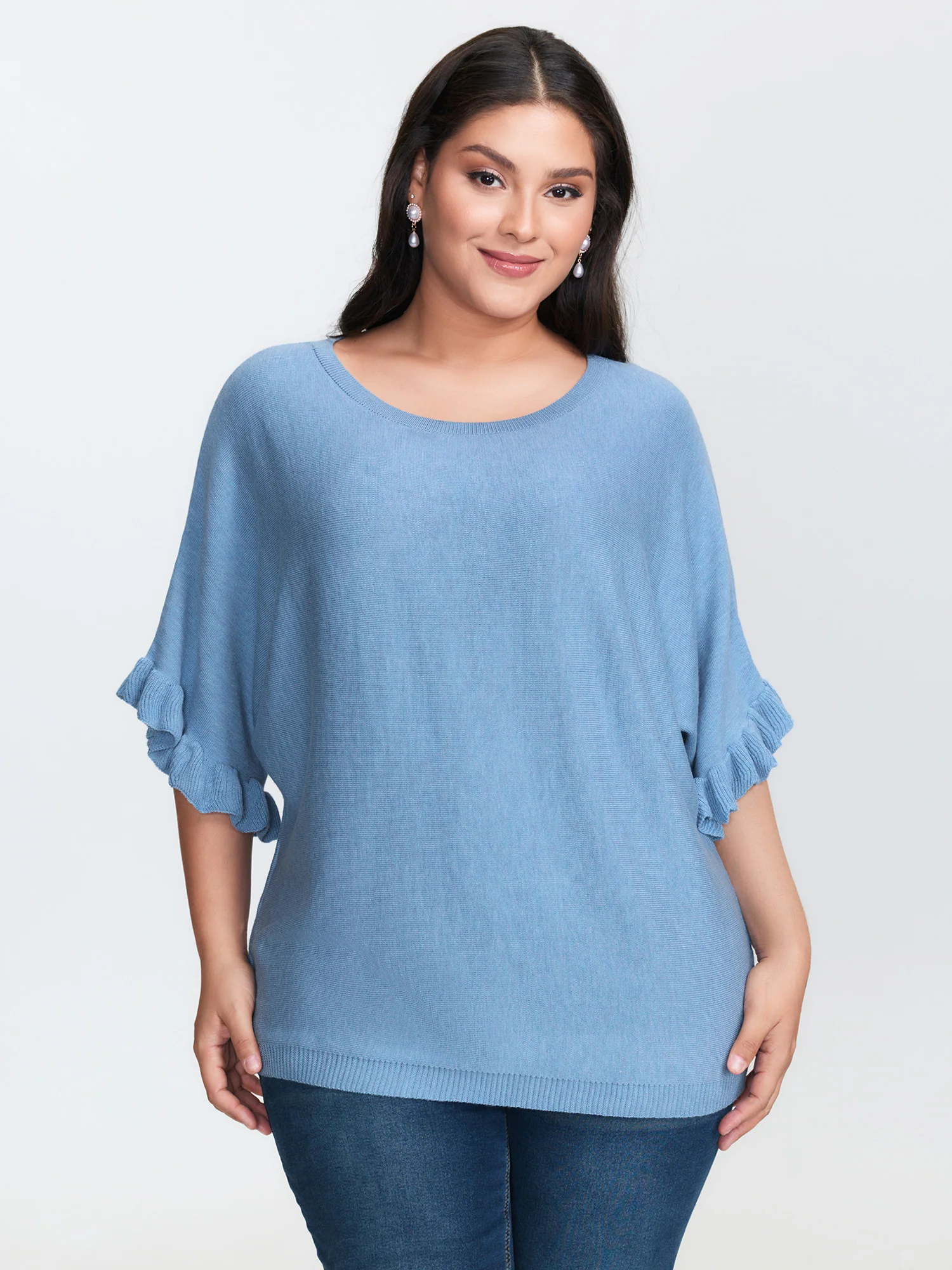 Ruffled Dolman Sleeve Plain Pullover - Image 2