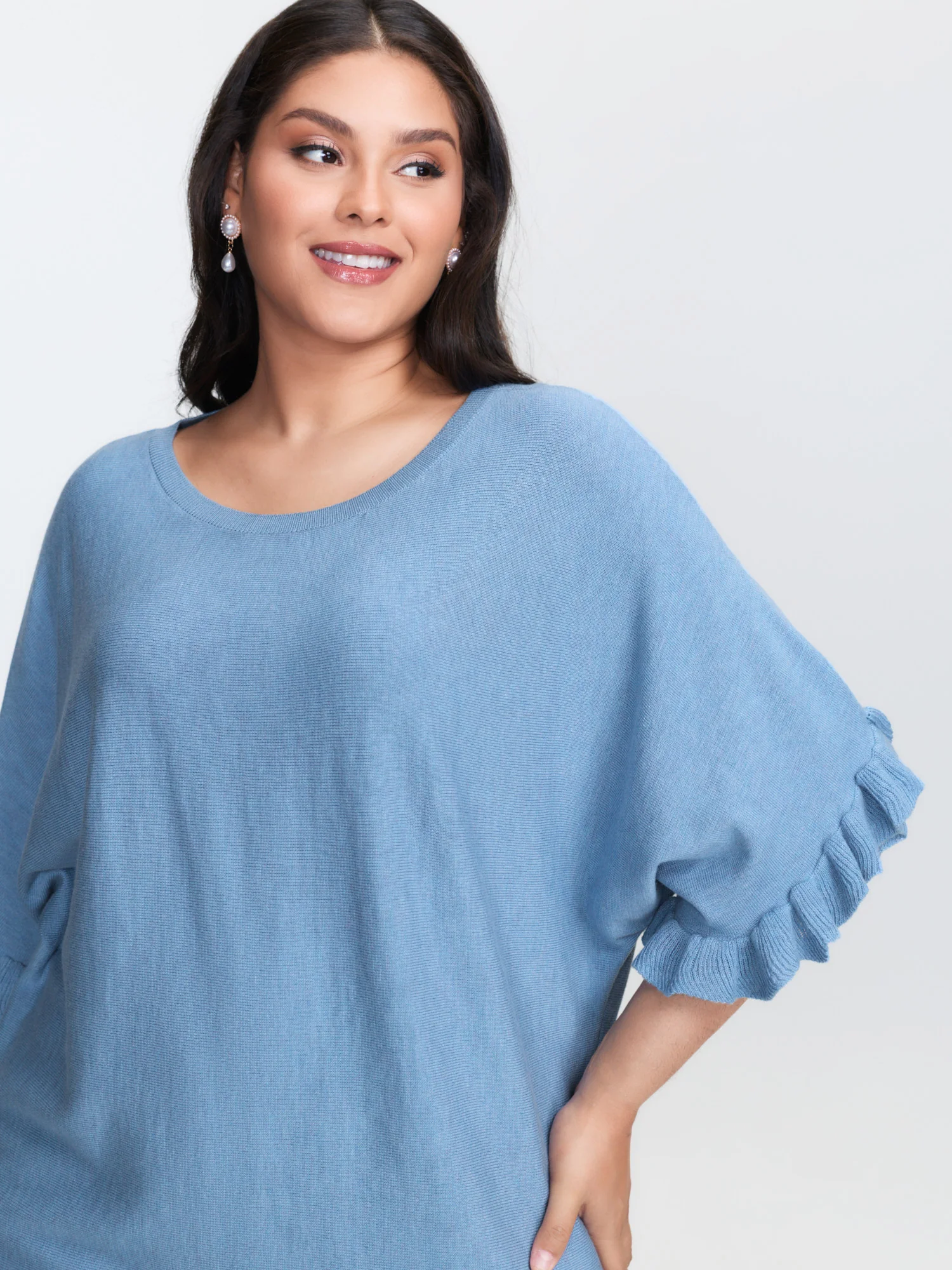 Ruffled Dolman Sleeve Plain Pullover - Image 3