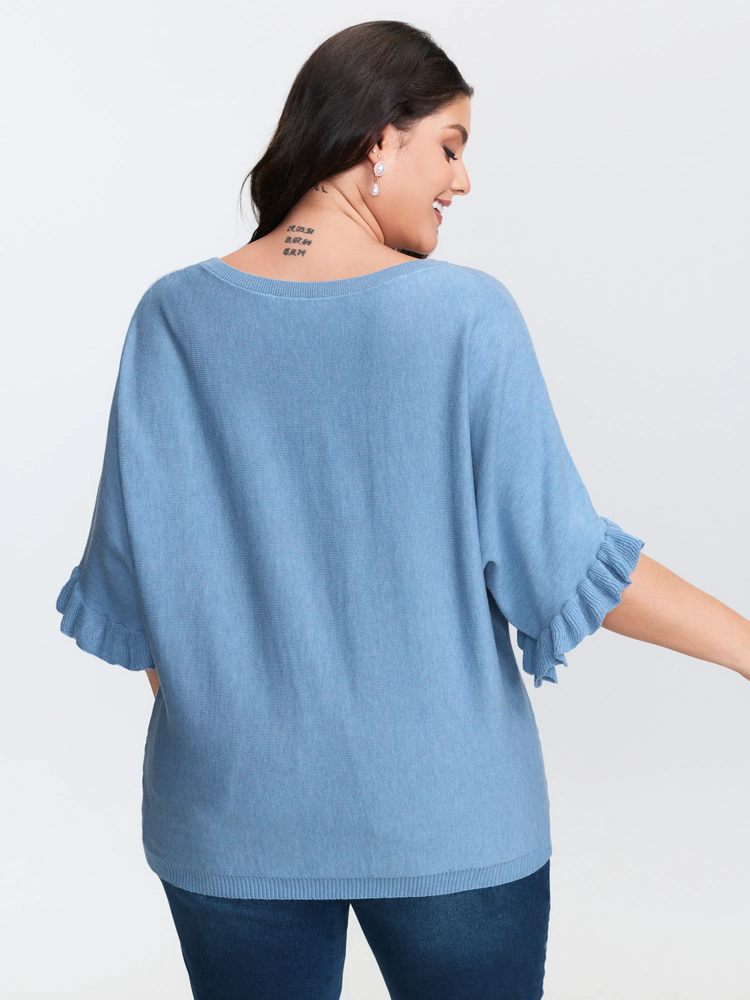 Ruffled Dolman Sleeve Plain Pullover - Image 4