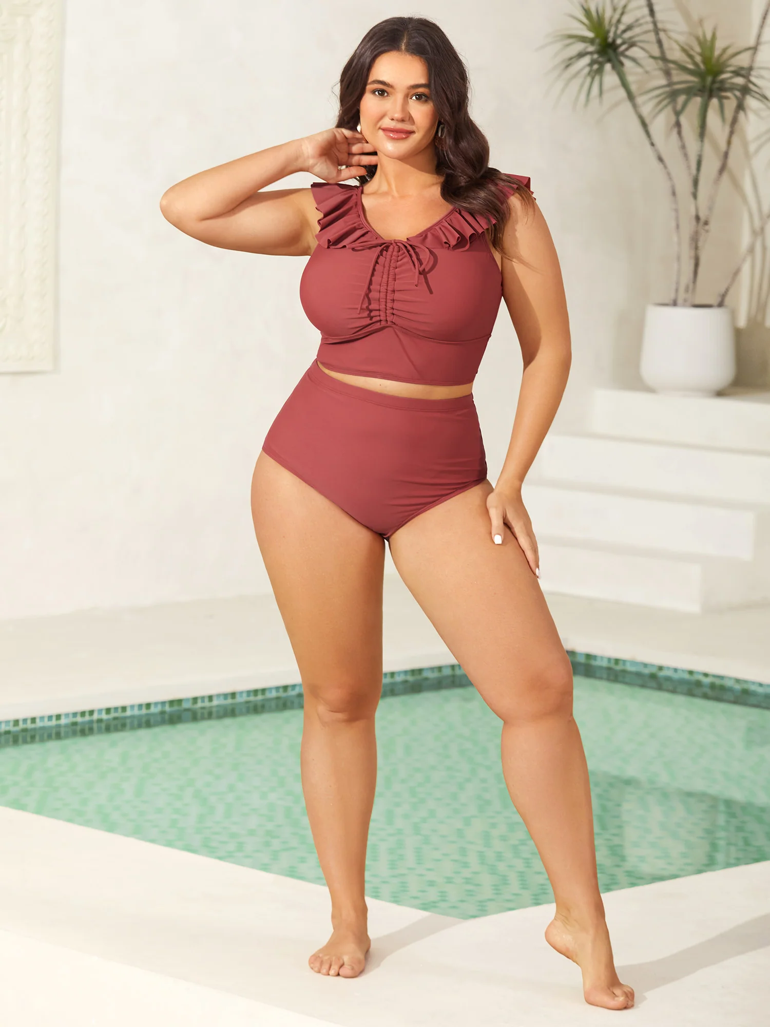 Ruffled Drawstring Bodice Swim Top - Image 3
