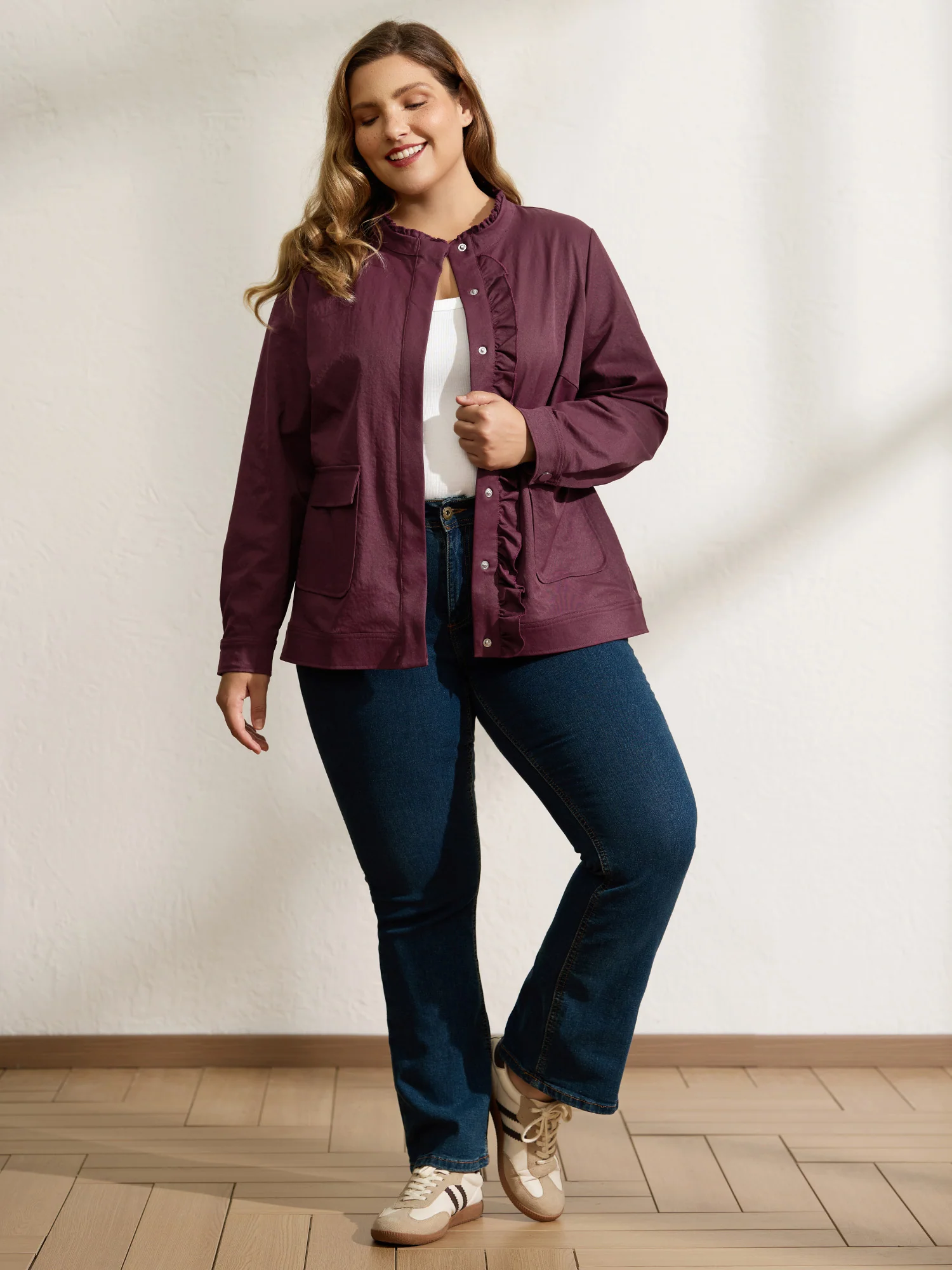 Ruffled Edge Cropped Hem Pocket Jacket - Image 3