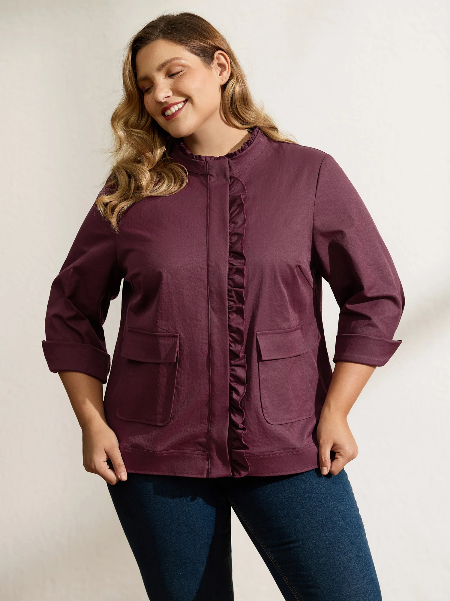 Ruffled Edge Cropped Hem Pocket Jacket - Image 4