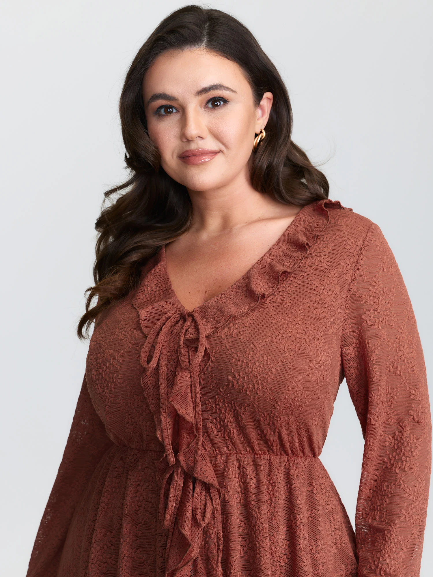 Ruffled Edge Lace Trim Tie Blouse - Image 4
