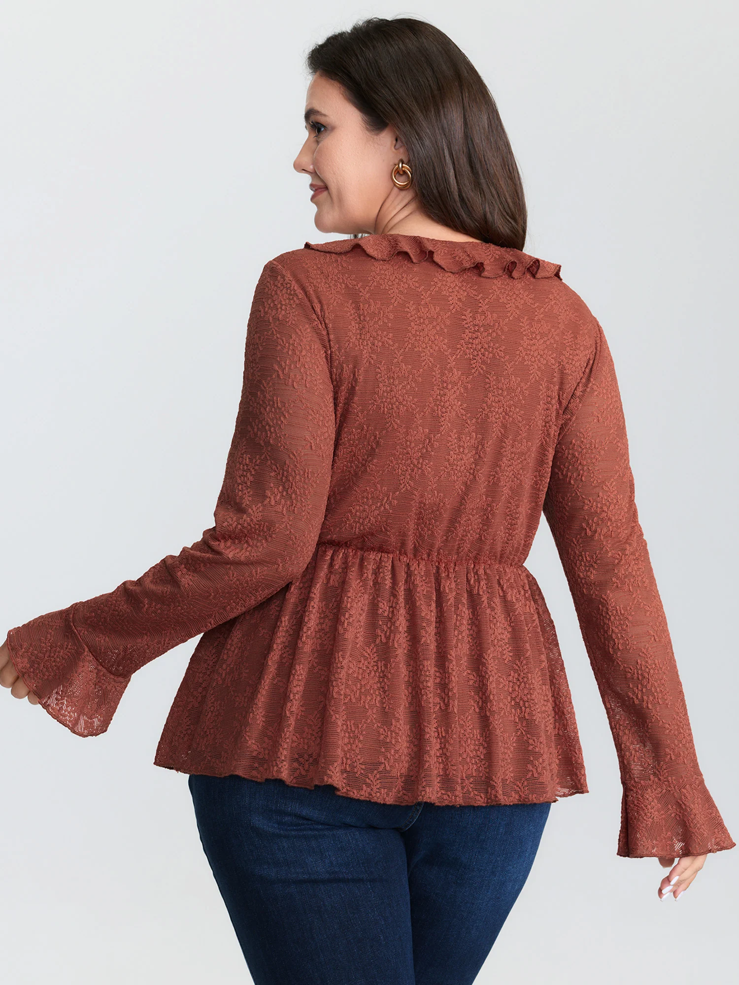 Ruffled Edge Lace Trim Tie Blouse - Image 5